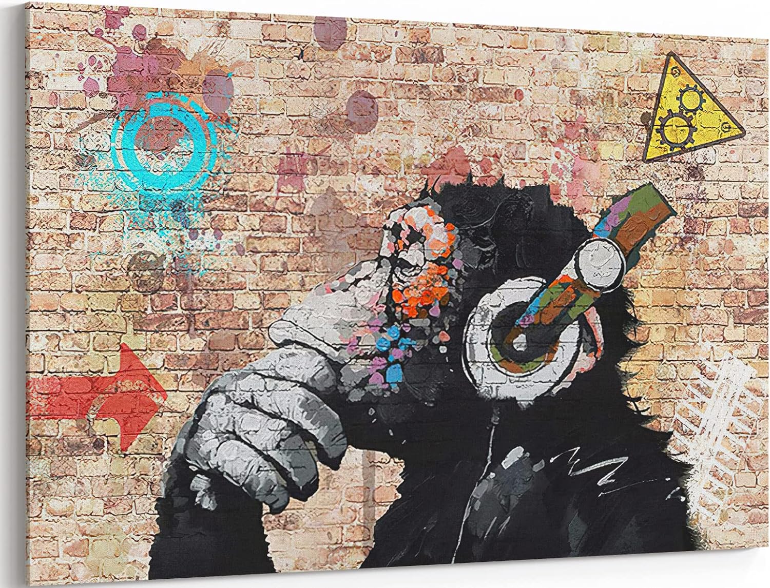 Lienzo decorativo de pared de graffiti, Banksy, impresión artística de monos pensantes con auriculares, pintura artística de arte pop Street