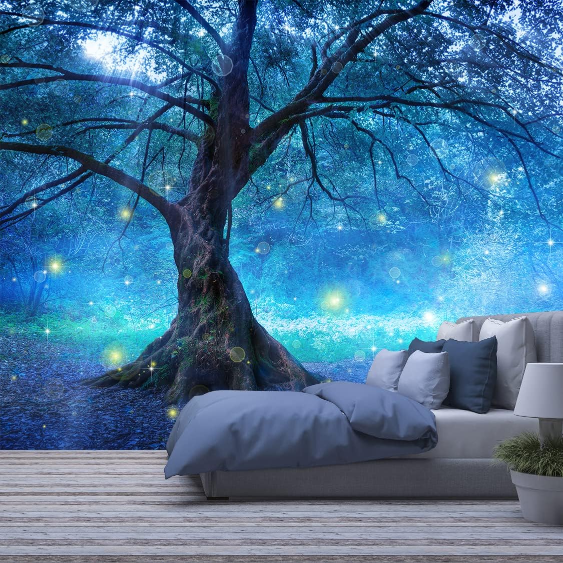 Bormia – Mural de pared de fantasía, árbol de hadas en bosque místico, papel tapiz fotográfico para habitación de niños, sala de estar, dormitorio