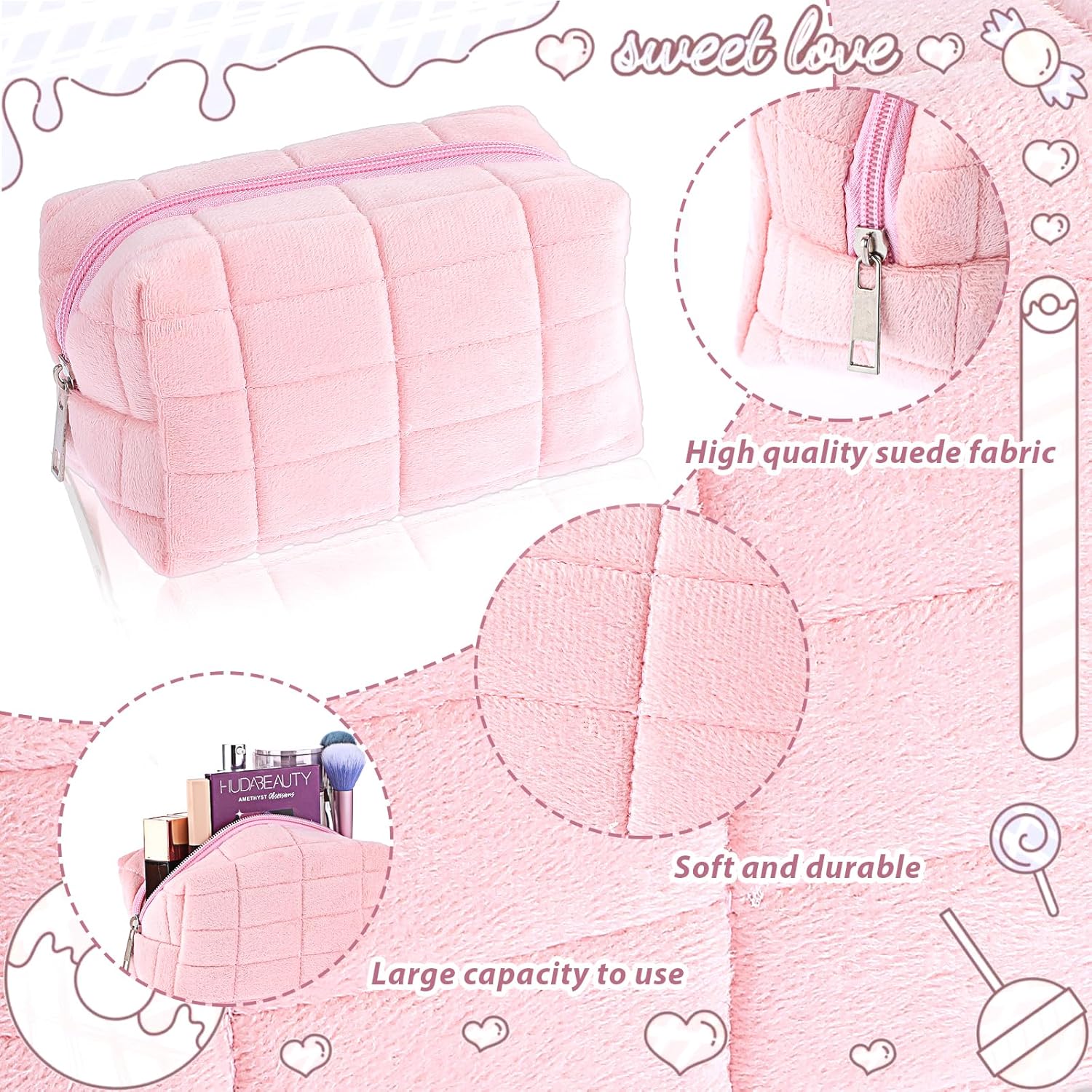 Molain Bolsa de cosméticos, bolsa de cosméticos a cuadros linda, bolsa de cosméticos de viaje, bolsa de aseo portátil simple de gran capacidad,