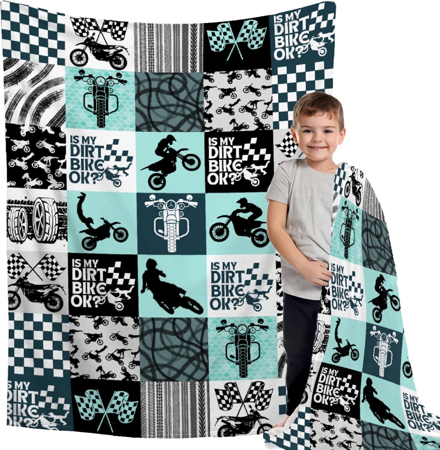 Manta fresca de motocross, manta de regalo de motocicleta de deporte extremo para niños y hombres, manta de retazos con temática de carreras de