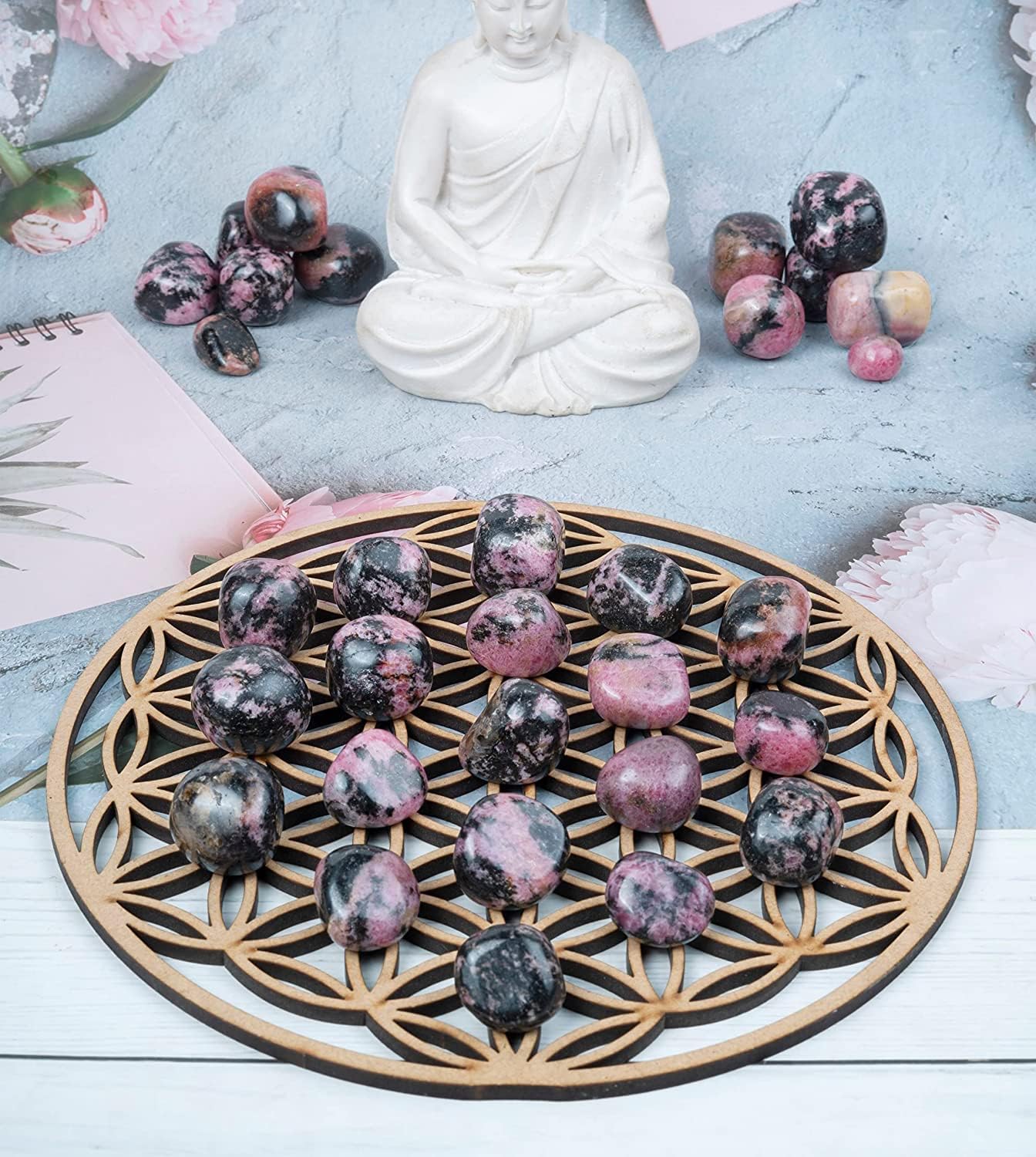ZAICUS Piedras rodolitas de rodolita de 1 libra, cristales pulidos curativos, piedras naturales, Feng Shui, equilibrio de chakras, buena suerte,