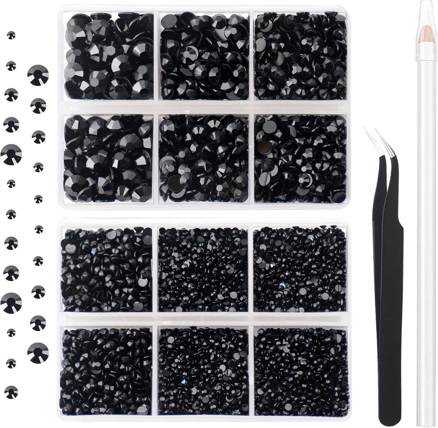 10000 unidades de diamantes de imitación de resina negra de 2 a 0.236 in, diamantes de imitación redondos de resina no termofija, piedras preciosas