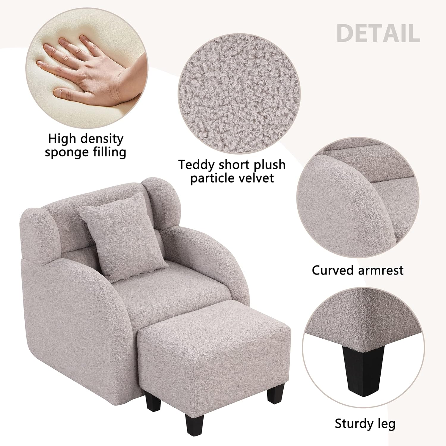 Juego otomano Accent, cómodo sillón tapizado de tela de lino con reposapiés para sala de estar, bañera de club, barril redondo, sillón de ocio para
