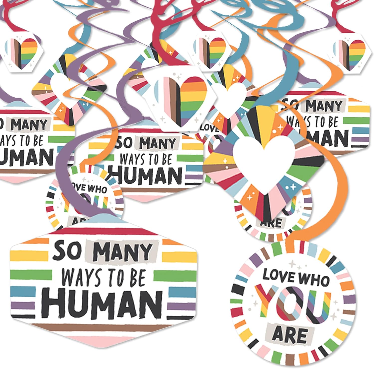 Big Dot of Happiness So Many Ways to Be Human – Decoración colgante de fiesta de orgullo – Remolinos de decoración de fiesta – Juego de 40