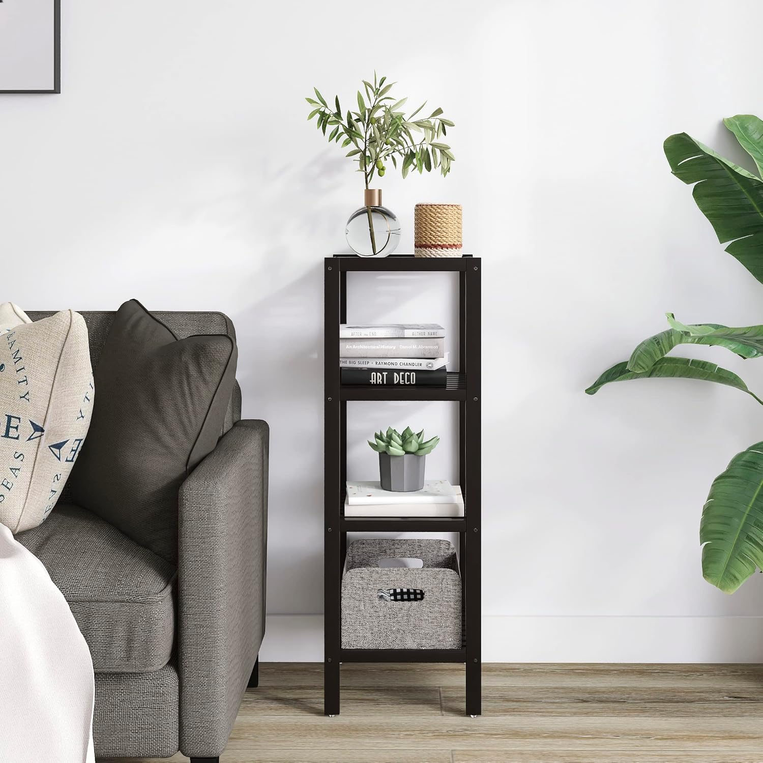 SMIBUY Estante de almacenamiento para baño, organizador de bambú de 4 niveles, estantería multifuncional para sala de estar, dormitorio, cocina