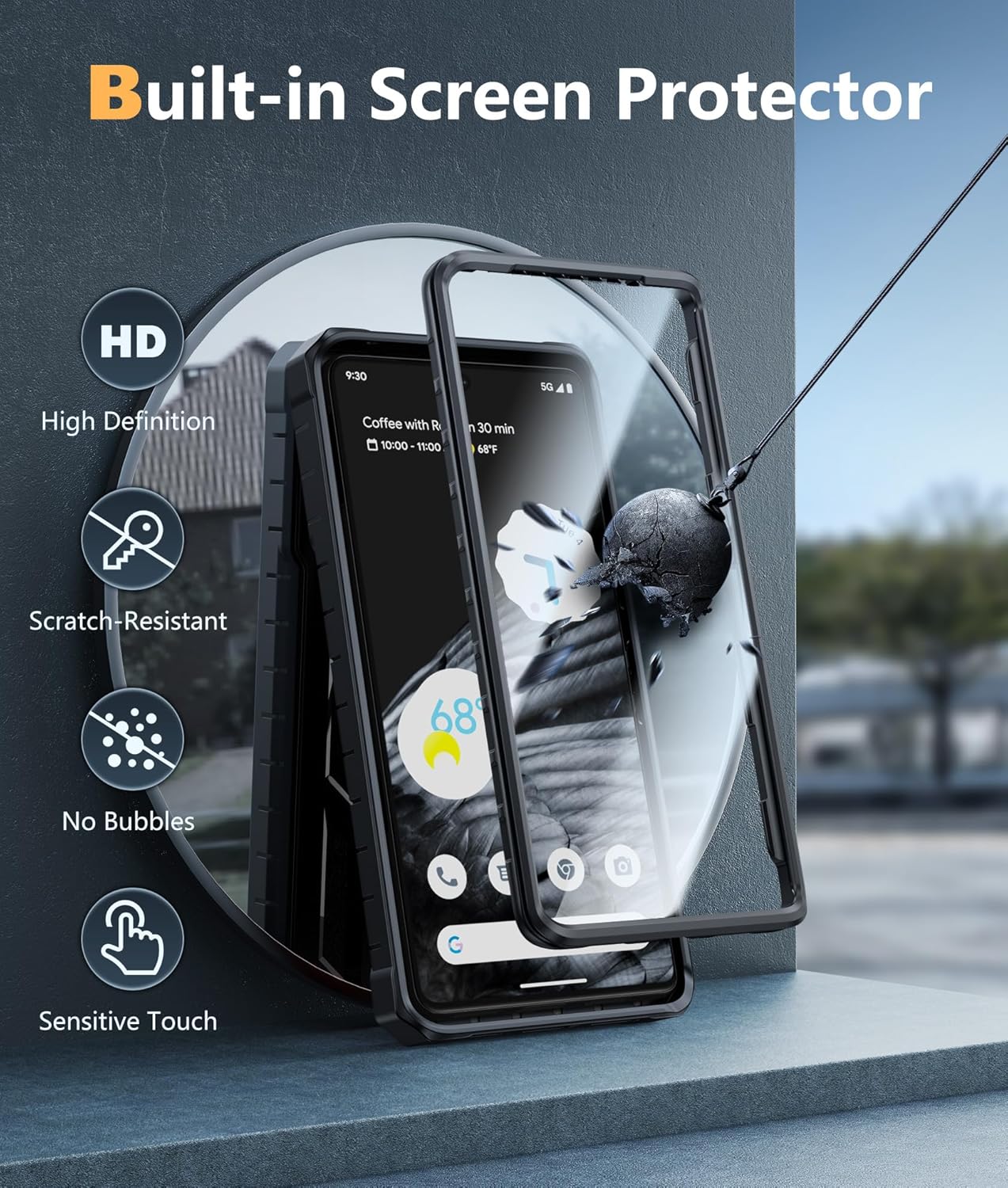 FNTCASE Funda para teléfono Google Pixel 7-Pro protección a prueba de golpes con protector de pantalla integrado y función atril, resistente de