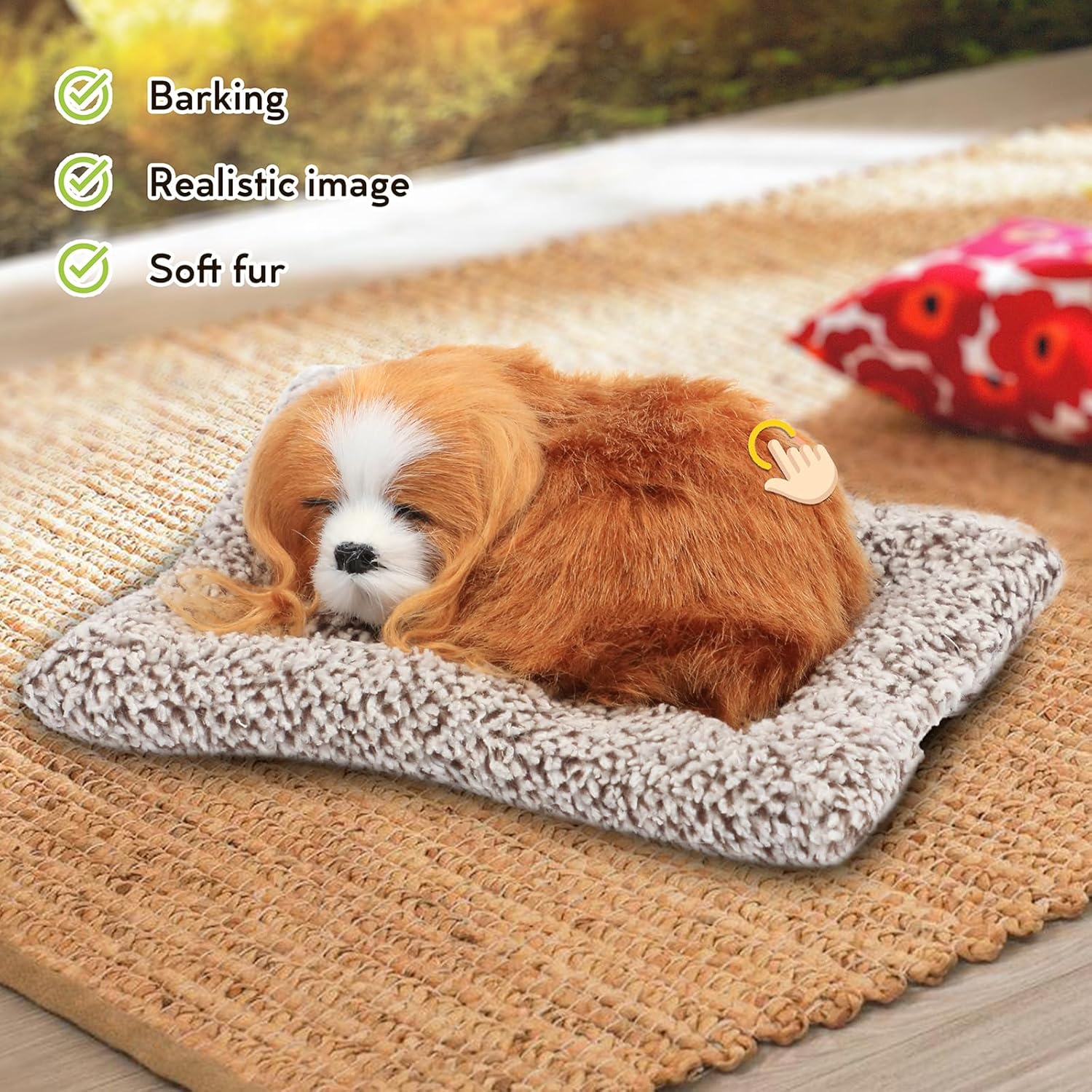 Easfan Juguete de peluche de simulación para cachorros con sonido, adorable animal, lindo perro dormido con cojín de sonido, decoración de