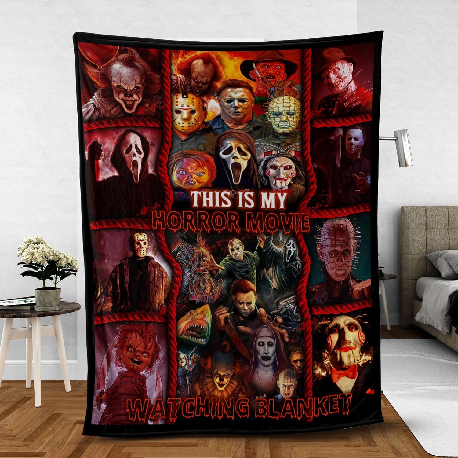 My Horror Movie Watching Blanket – Manta de Halloween y película de miedo, manta de forro polar de 50 x 60 pulgadas