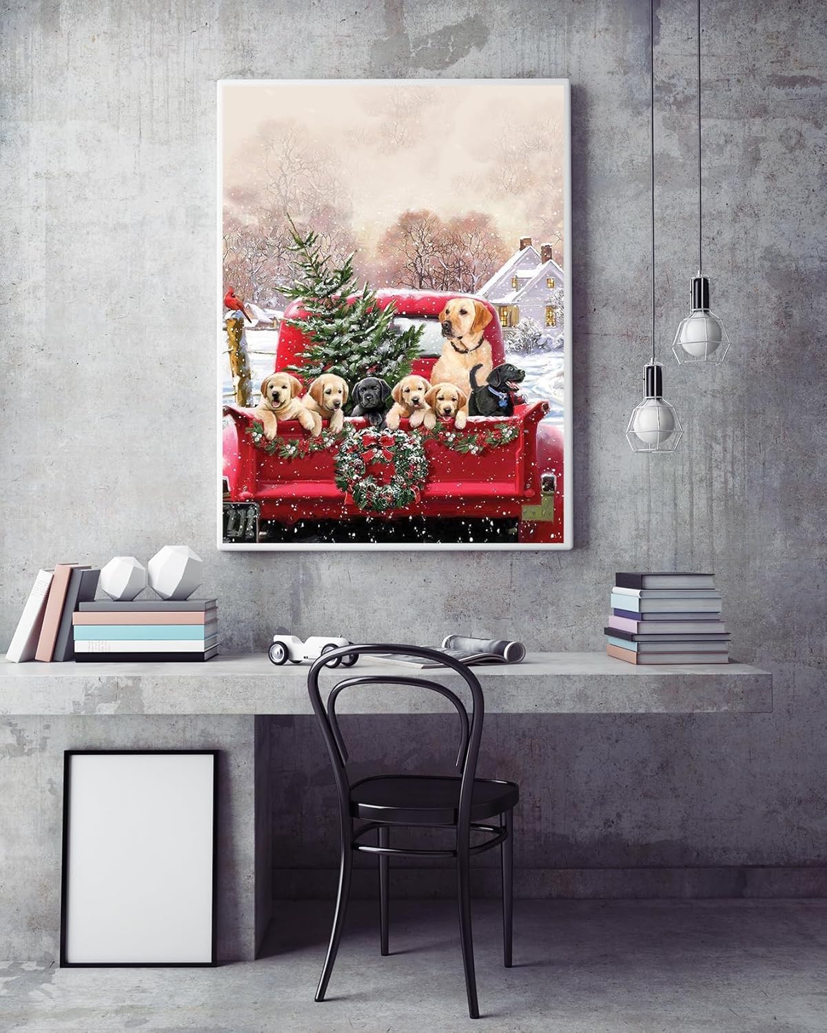Kits de pintura de diamantes 5D de Navidad para adultos principiantes, perros de invierno, camión, arte redondo de diamantes de taladro completo,