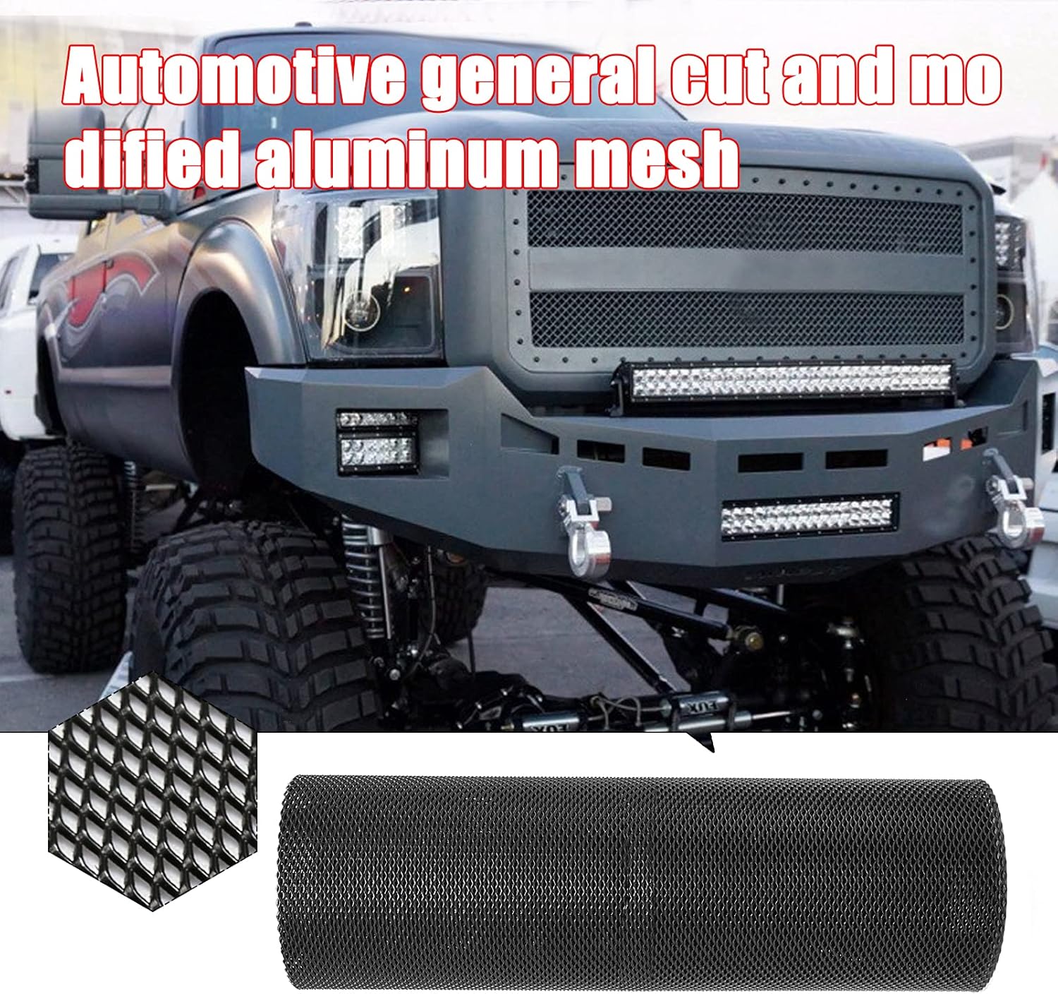 Rollo de malla universal de 40 x 13 pulgadas para automóvil, aleación de aluminio, para bricolaje, parachoques con agujero rómbico, color negro