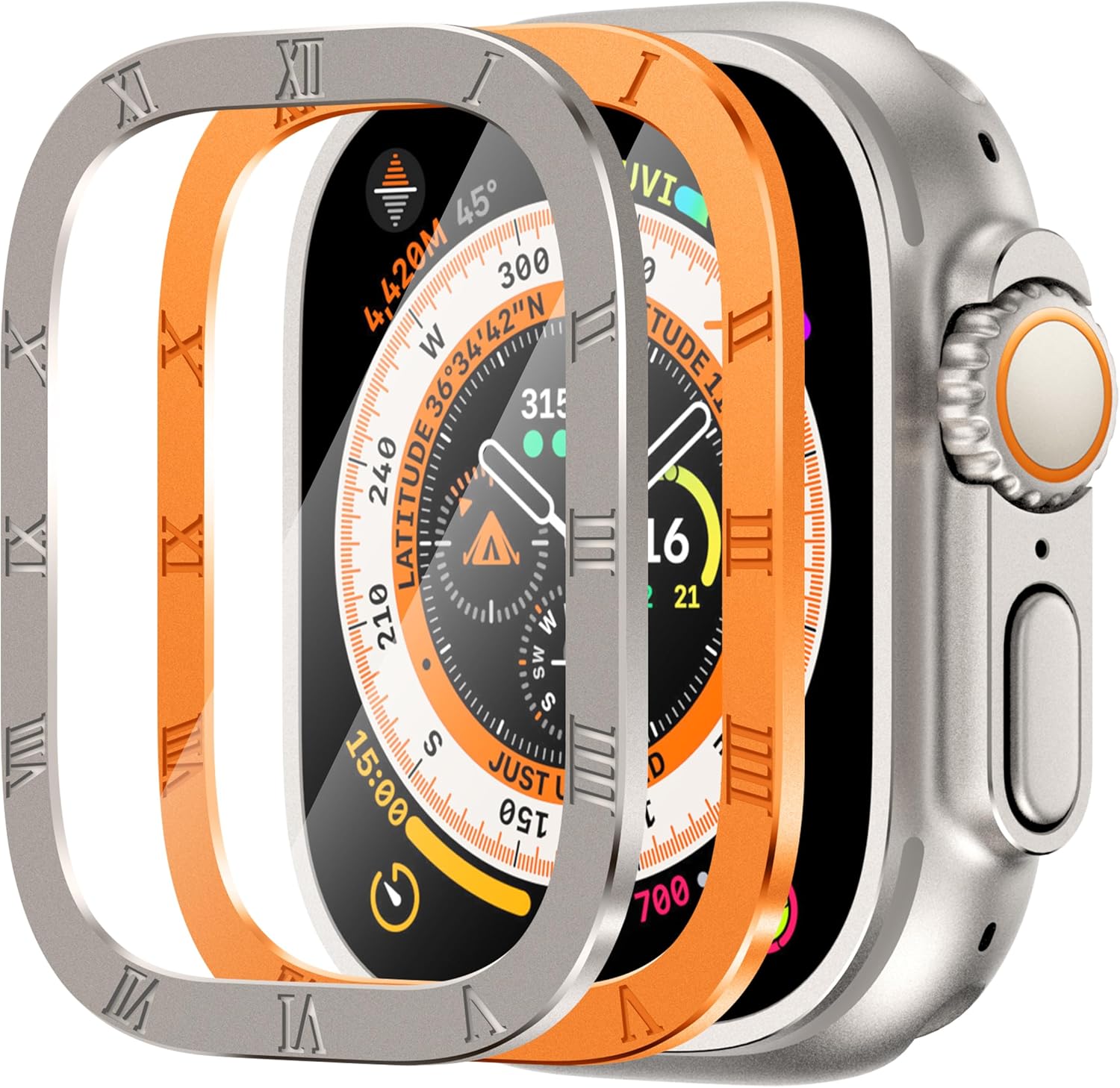 Paquete de 2 protectores de pantalla de vidrio templado con marco de aleación de titanio compatible con Apple Watch Ultra 2Ultra 2Ultra protector de