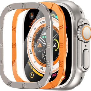 Paquete de 2 protectores de pantalla de vidrio templado con marco de aleación de titanio compatible con Apple Watch Ultra 2Ultra 2Ultra protector de Paquete de 2 protectores de pantalla de vidrio templado con marco de aleación de titanio compatible con Apple Watch Ultra 2Ultra 2Ultra protector de