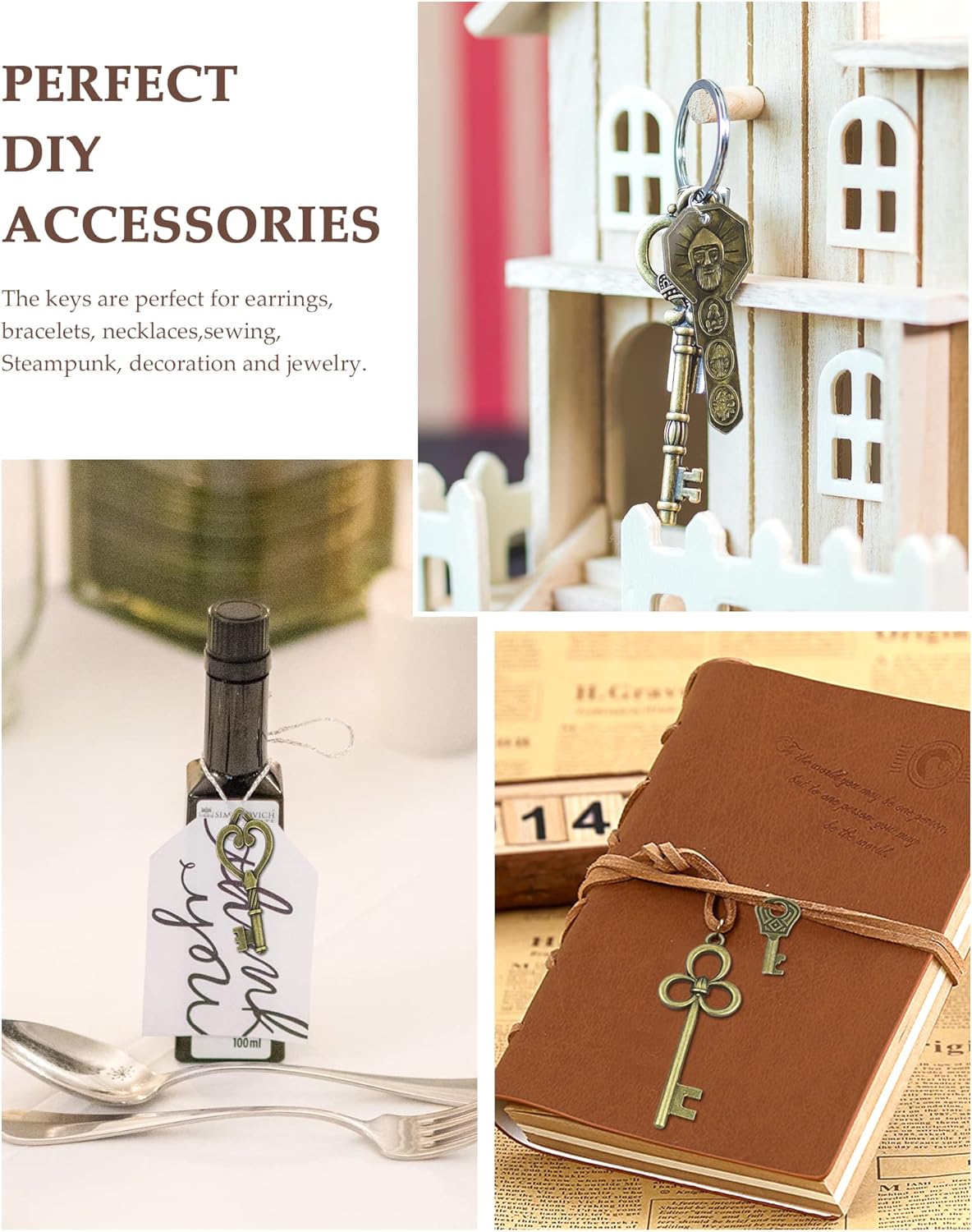 YETOOME 70 dijes de llaves de esqueleto vintage, estilo mixto de bronce antiguo, juego de llaves para colgantes, manualidades, joyería, regalos de