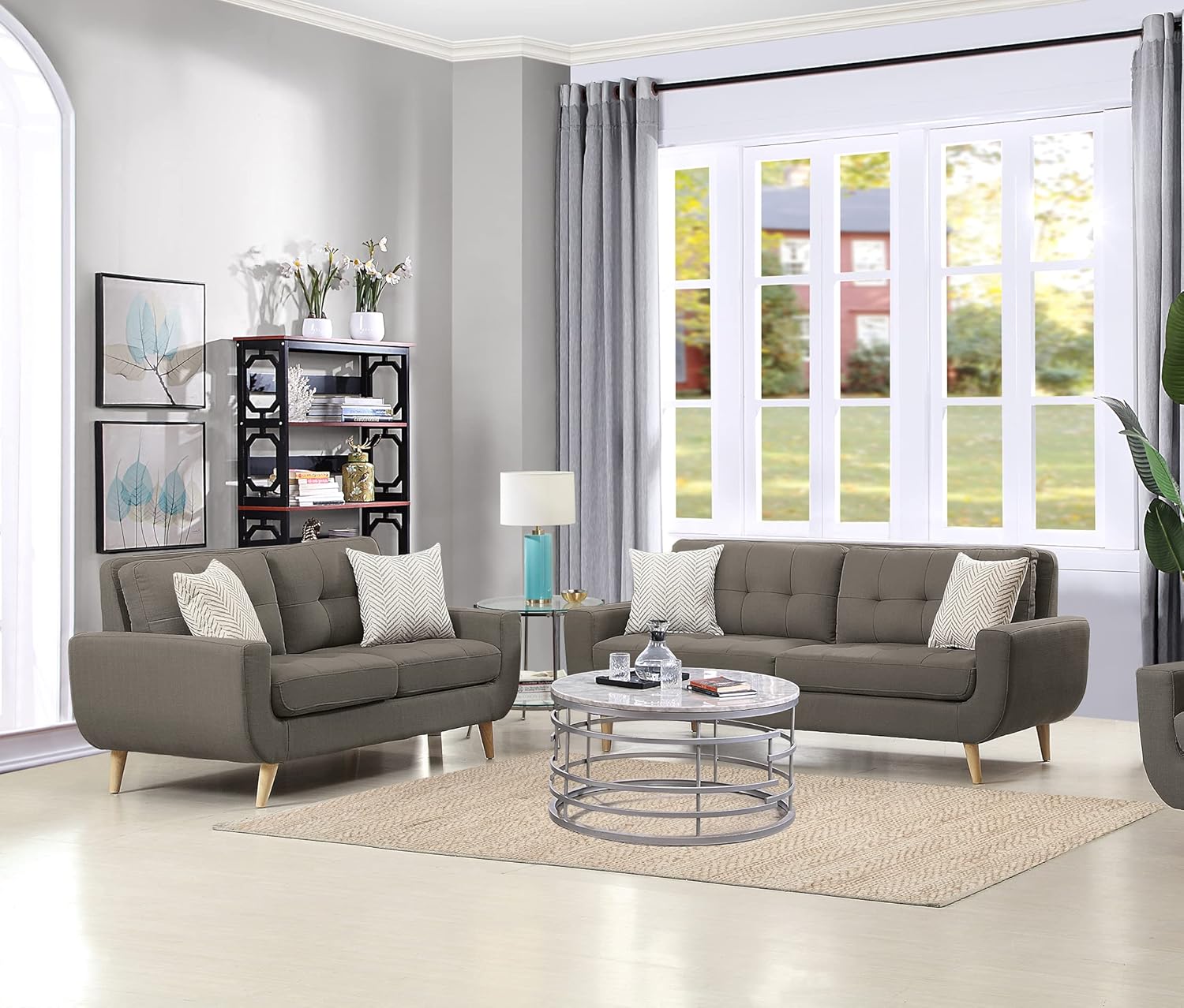 Lexicon Mckinley – Sofá de tela copetudo con 2 almohadas, 85.5 pulgadas de ancho, gris