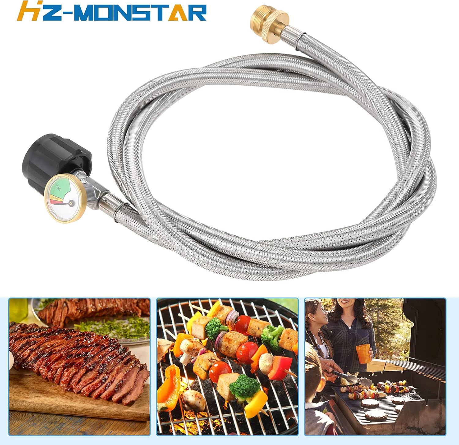 Adaptador de manguera de propano de 6 pies de 1 libra a 20 libras con adaptador de manguera de propano trenzado de acero inoxidable para tanque