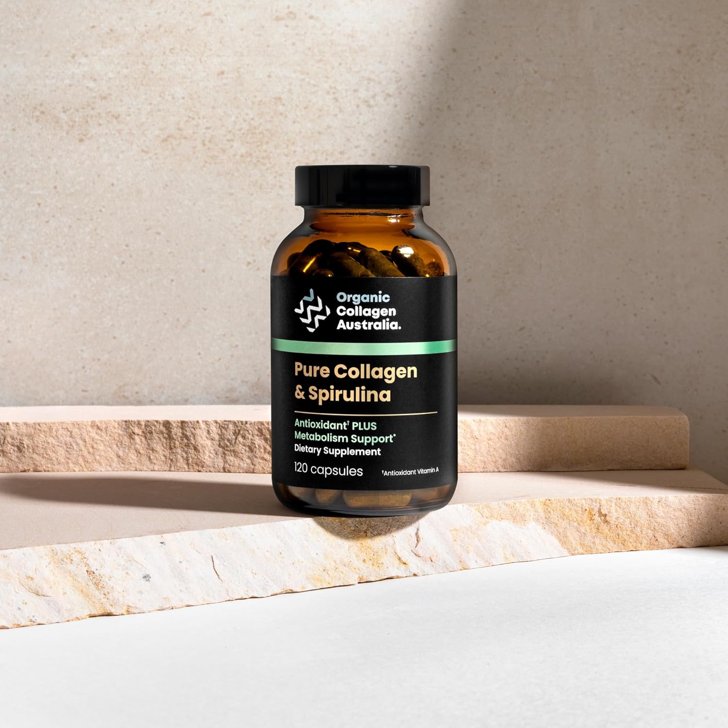 Cápsulas de colágeno puro y espirulina para la energía y la salud de la piel, 120 unidades