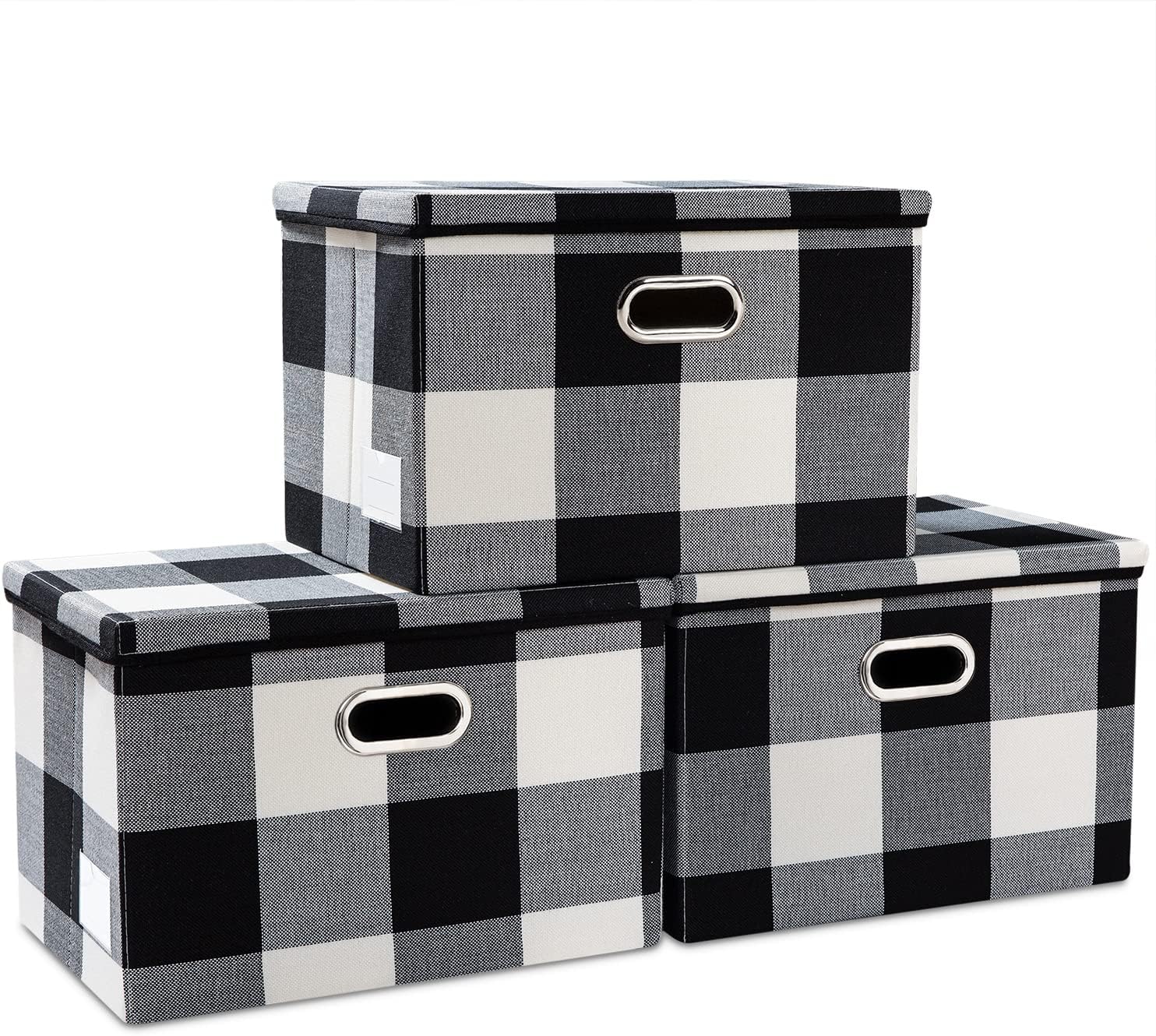 PRANDOM Contenedores de almacenamiento plegables grandes con tapas paquete de 3 cajas de almacenamiento plegables de tela, canastas organizadoras