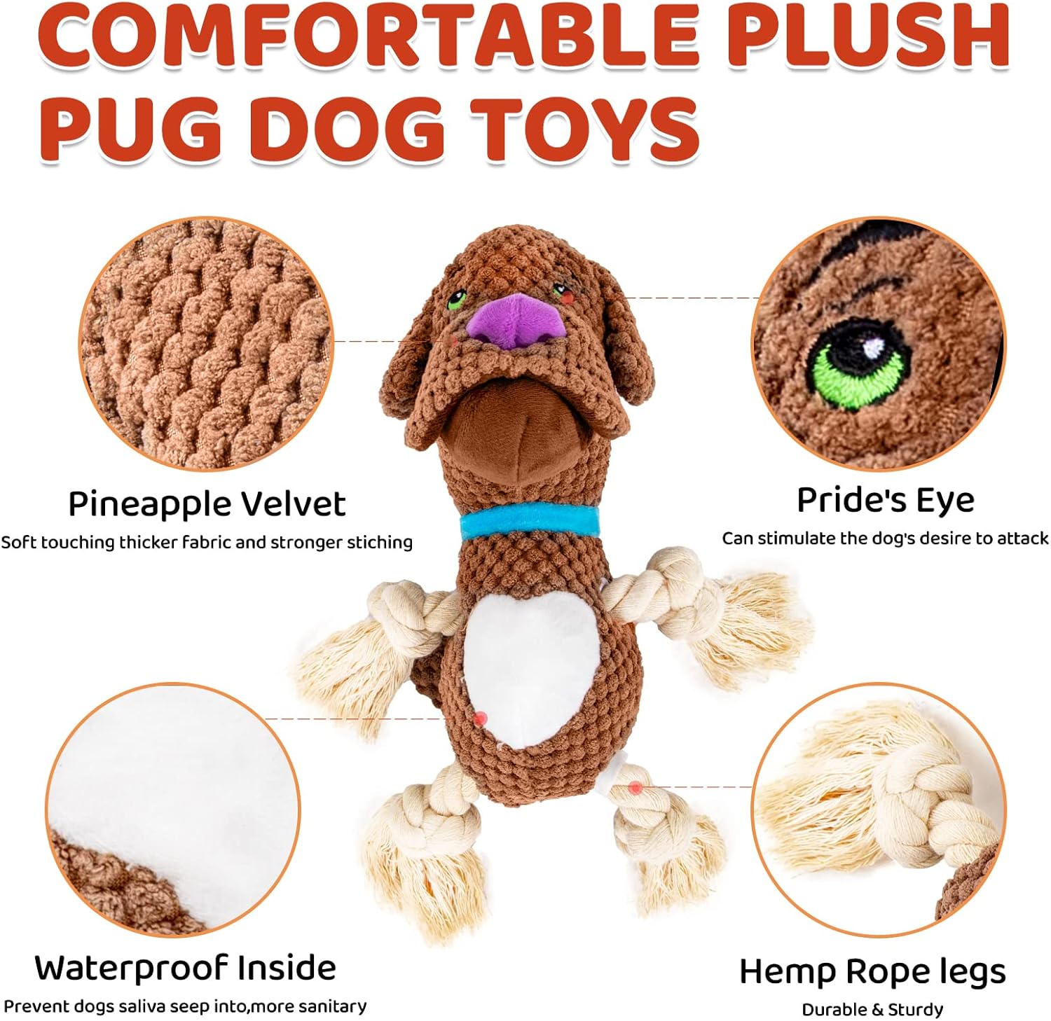 LITTLE GUY Juguete chirriante para perro, juguete masticable de animales de peluche, juguete masticable chirriante para cachorros, juguete de cuerda