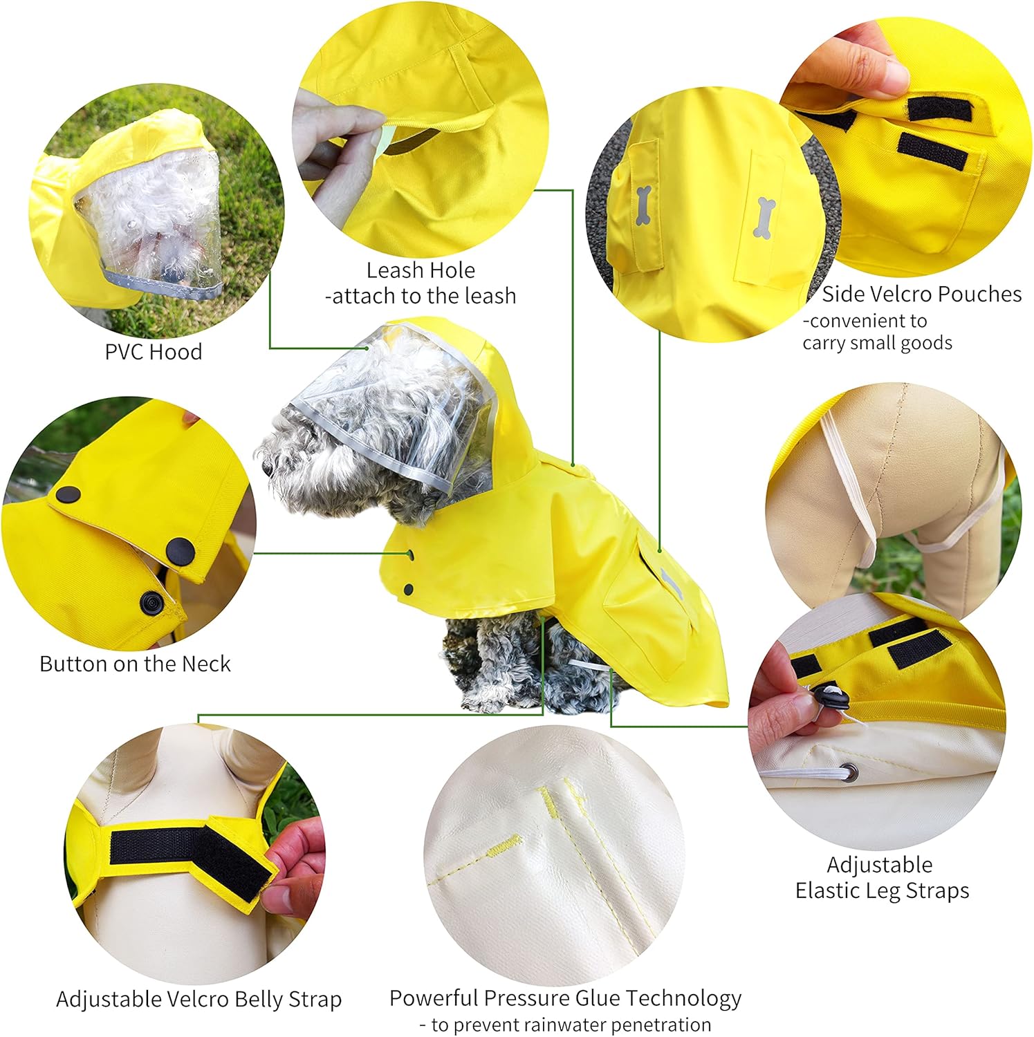 Chubasquero impermeable para perro con capucha de poncho, chaqueta de lluvia amarilla ajustable para mascotas con agujero para correa para perros