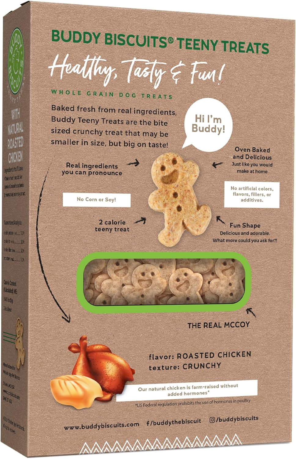 Buddy Biscuits – Golosinas crujientes para perros, pollo asado, caja de 8 onzas