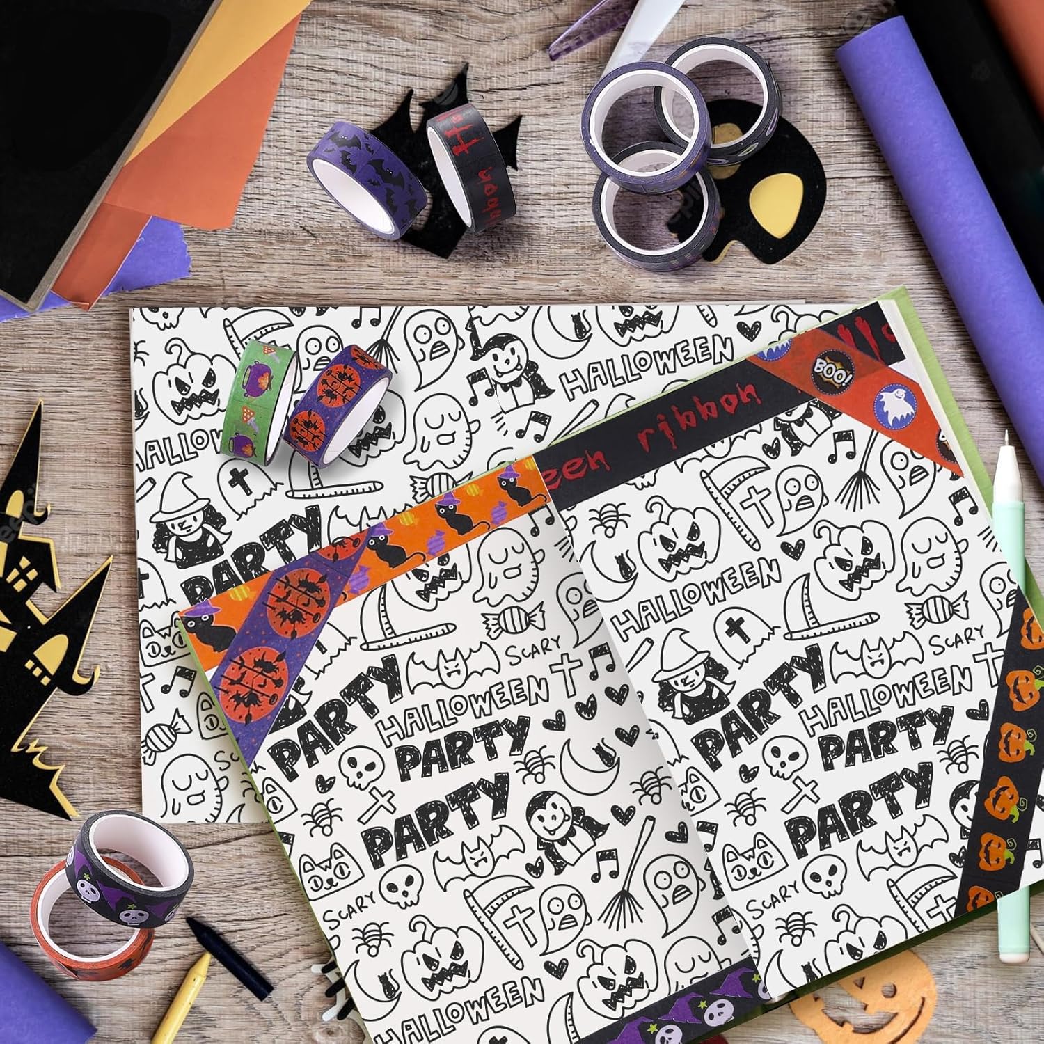 12 rollos de cinta Washi de Halloween, cinta decorativa de terror de Halloween con patrones de telaraña de calabaza, fantasma, murciélago, araña,