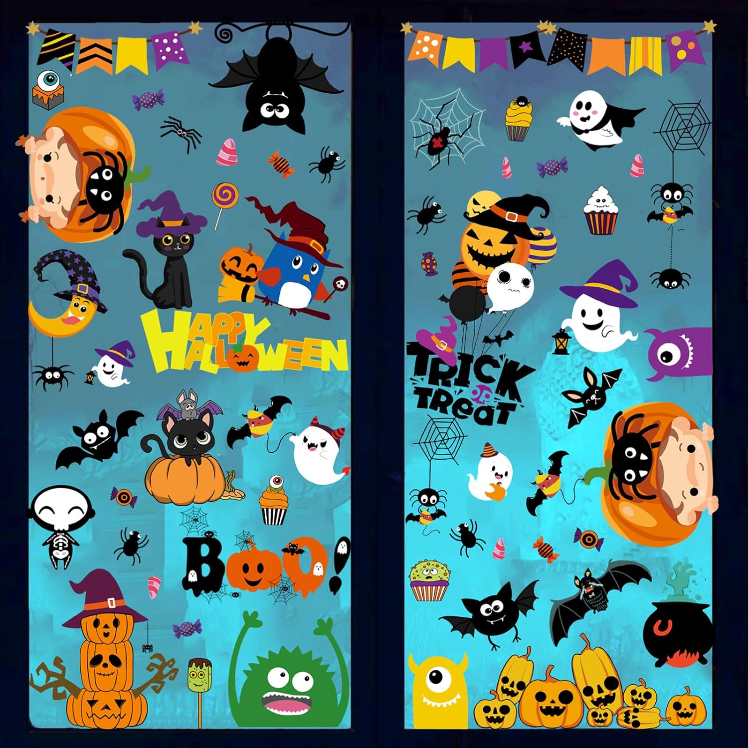 Decoración de Halloween para ventana, lindas calcomanías de decoración de ventana de Halloween, lindas calcomanías de decoración de Halloween,