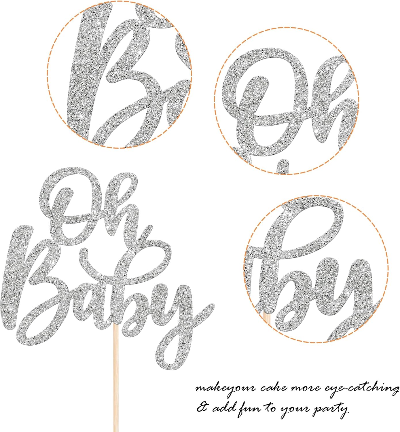 1 pieza de decoración de pastel Oh Baby Shower con purpurina para baby shower, bautismo, revelación de género de bebé, decoración de pastel para