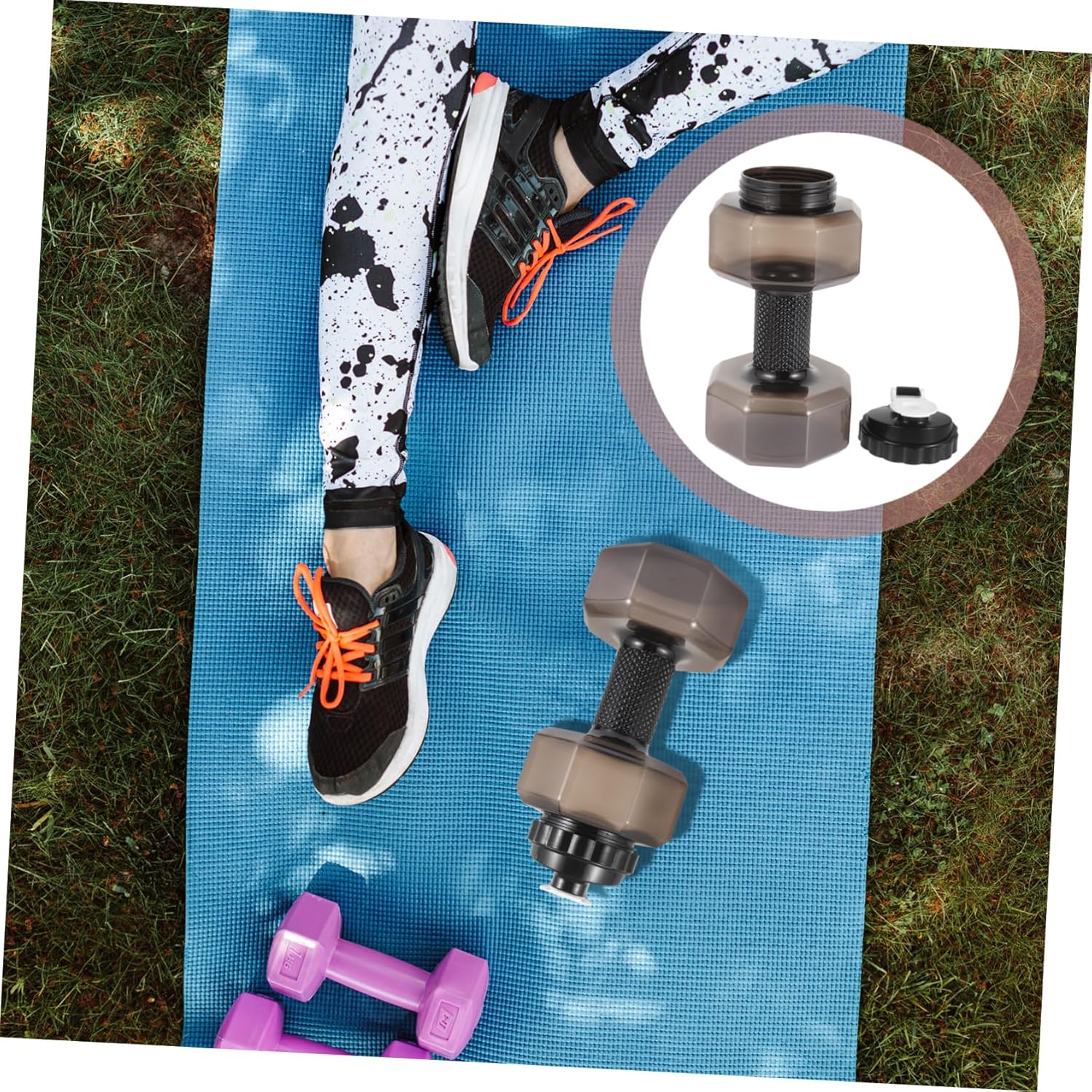 Kisangel Botella de agua con mancuernas, vasos de agua de plástico, máquina de gimnasio portátil, soporte de agua para bicicleta, gimnasio, botella