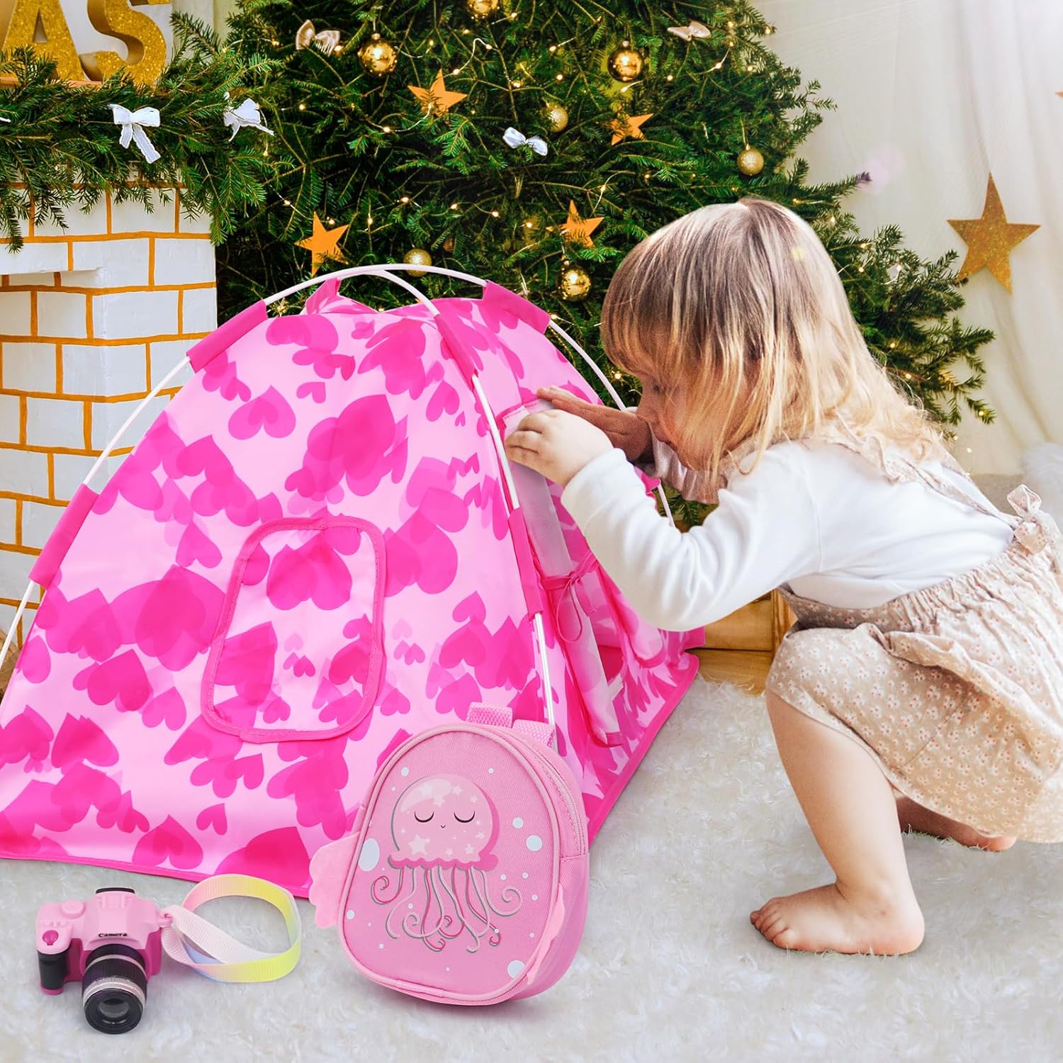 Ecore Fun Juego de 6 tiendas de campaña para muñecas de 18 pulgadas y accesorios que incluyen tienda de campaña para muñecas de 18 pulgadas, mochila