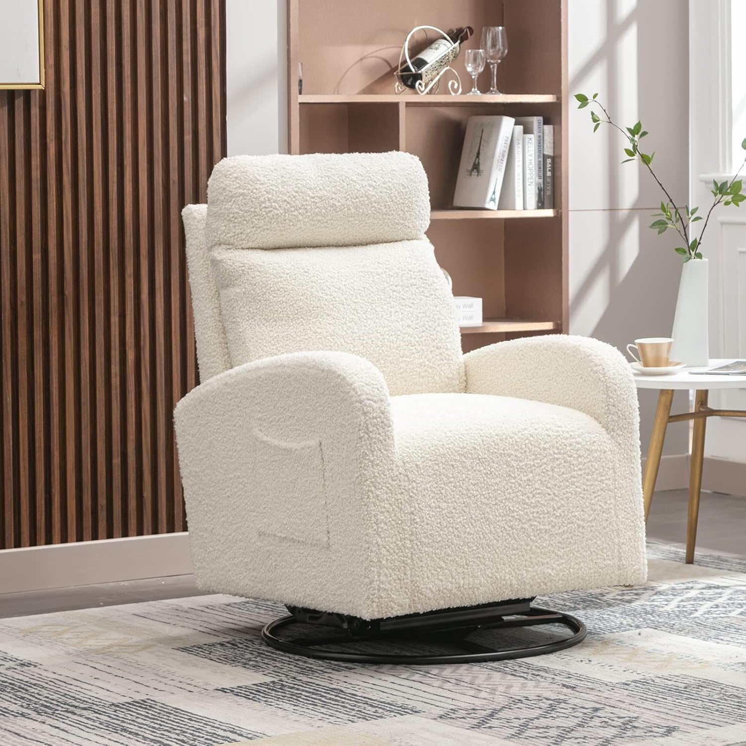 Antetek Silla giratoria deslizante, silla giratoria de 360 grados con respaldo alto, silla moderna de tela de peluche para guardería, sala de estar,