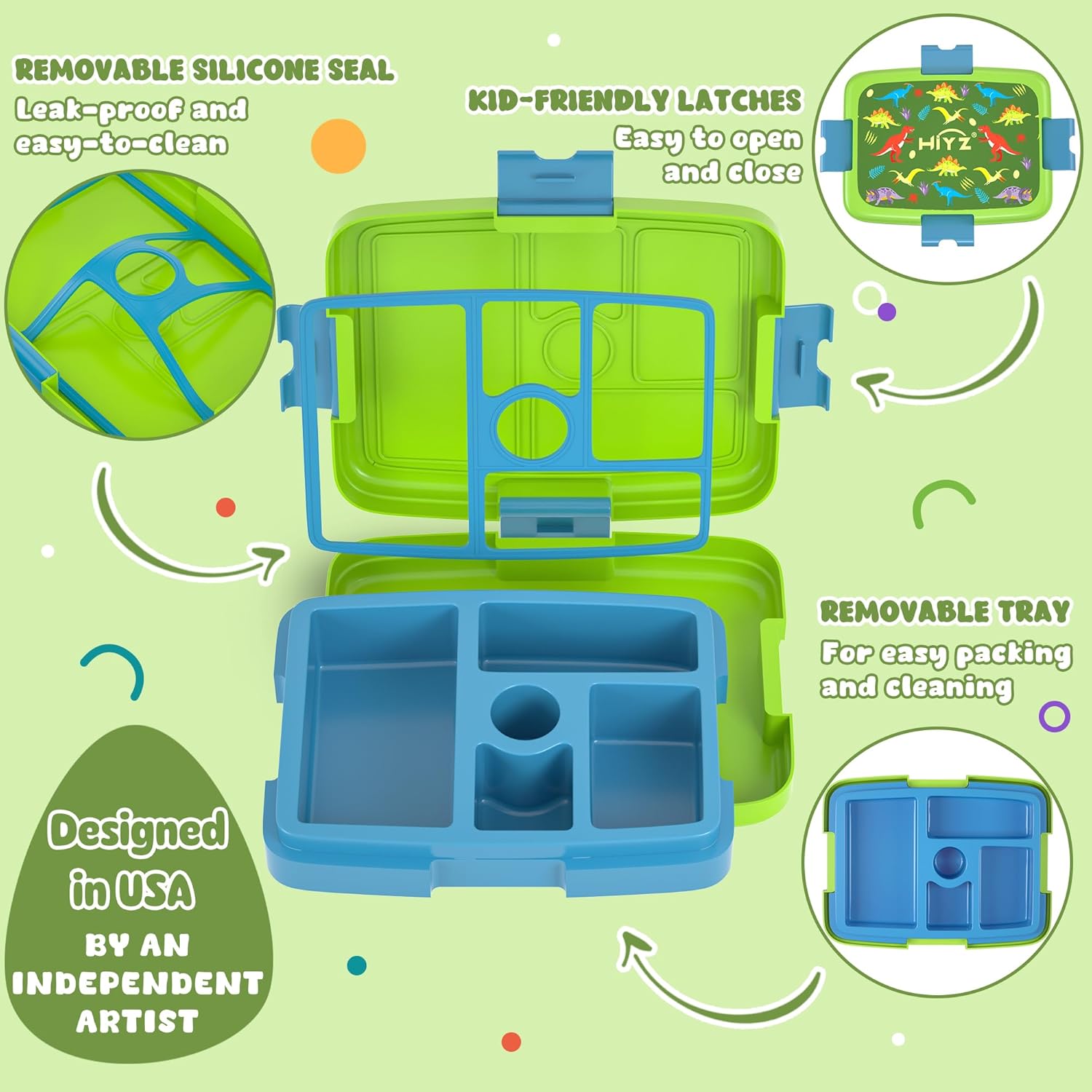 HiYZ Lonchera Bento para niños, lonchera para niños, lonchera de 5 compartimentos para niños, tamaños de porciones ideales para niños, niñas, niños,