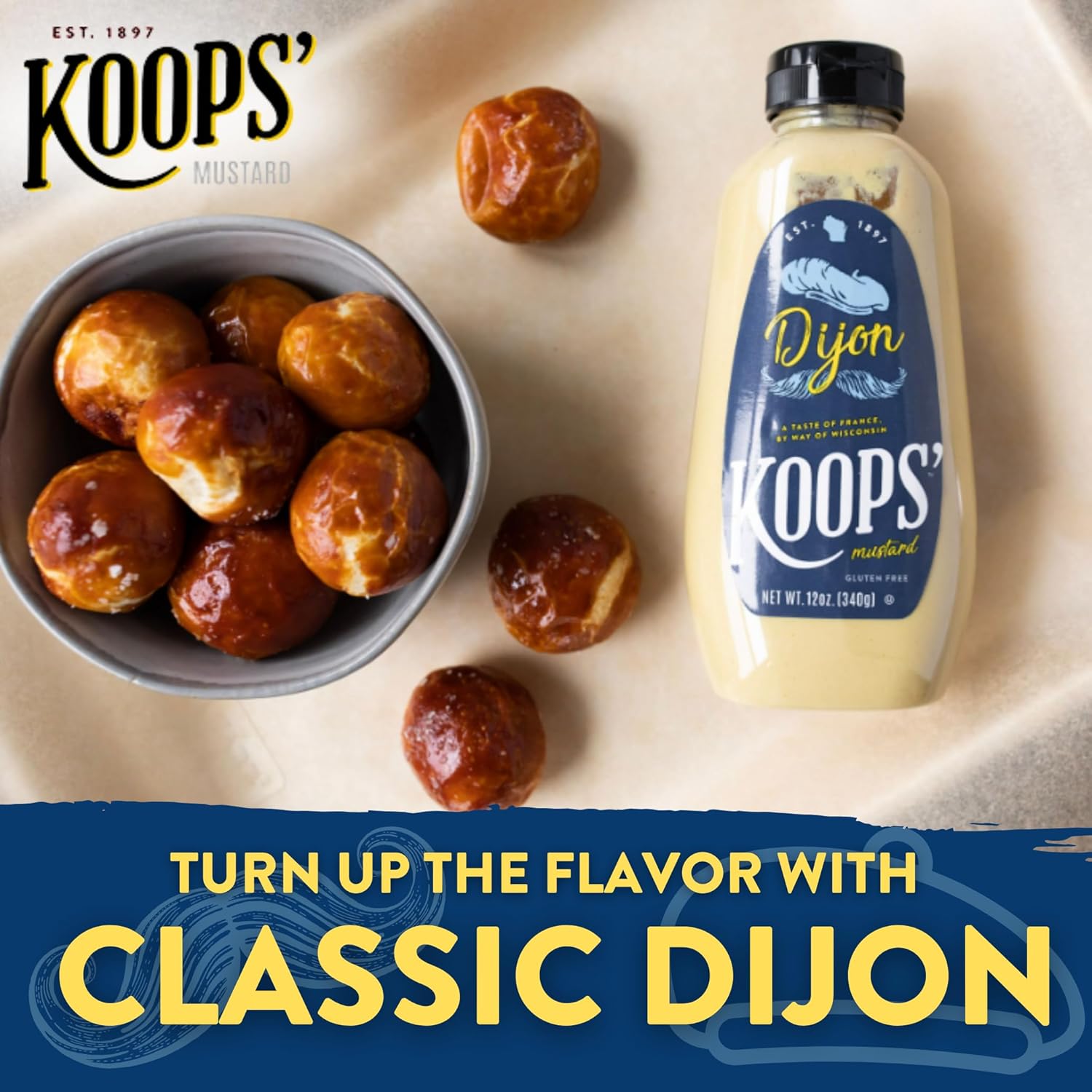Koops’ Mostaza Dijon – Mostaza francesa, sin gluten, kosher, sin OMG, fabricada en los Estados Unidos, a partir de semillas de mostaza de calidad,