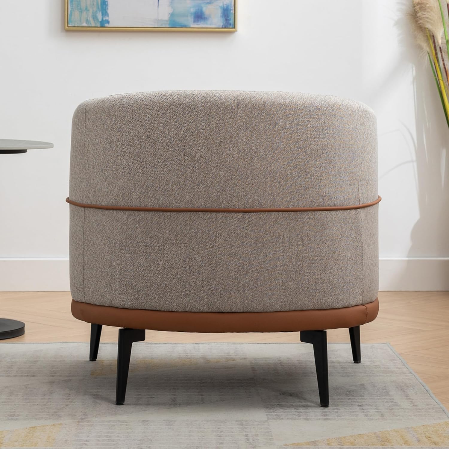 Silla moderna de dos tonos, cómoda silla redonda tapizada de lino para sala de estar y dormitorio, naranja quemado