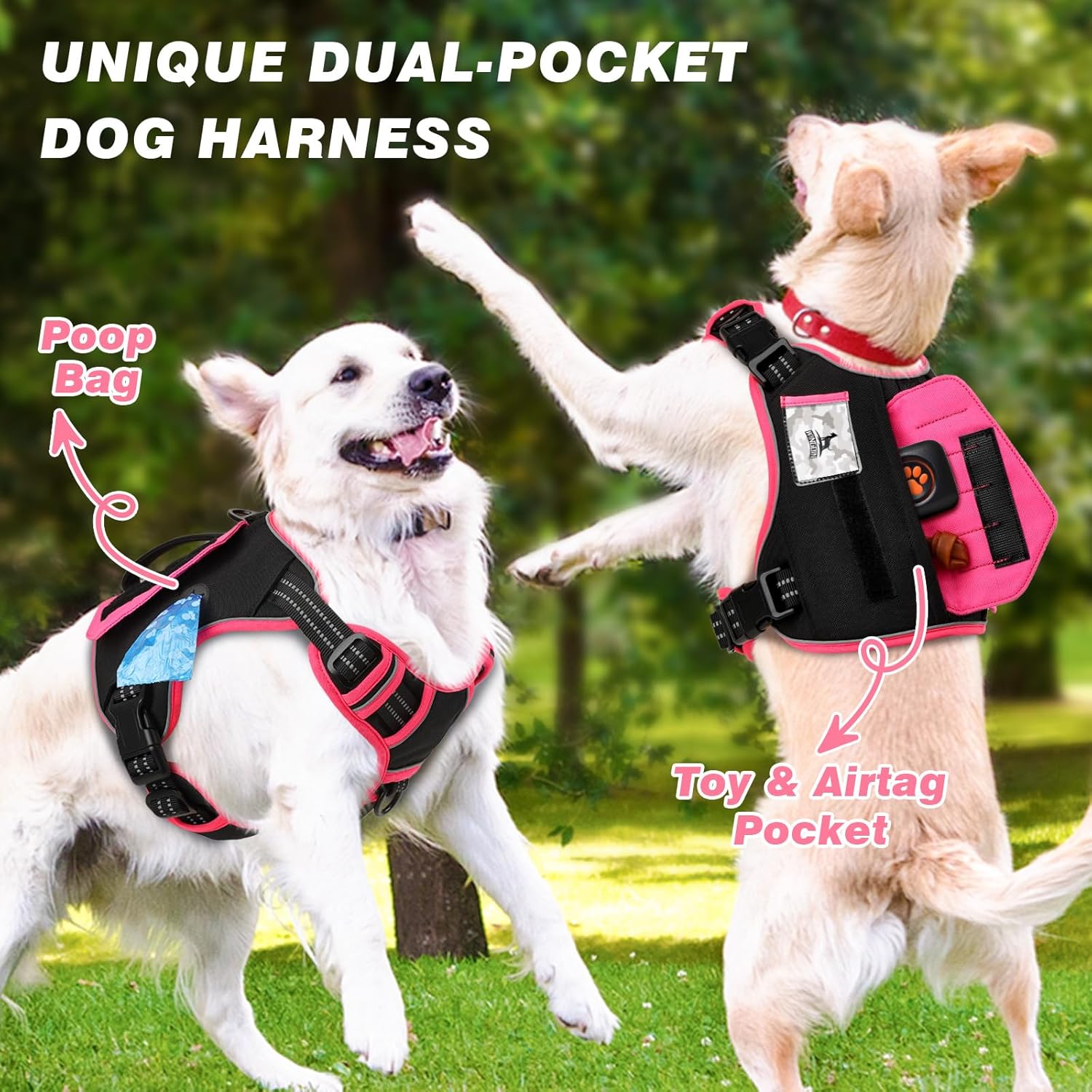 WINGOIN Arnés táctico para perros pequeños, arnés antitirones con asa, 2 bolsillos, chaleco reflectante para perro, hebilla de metal, arnés