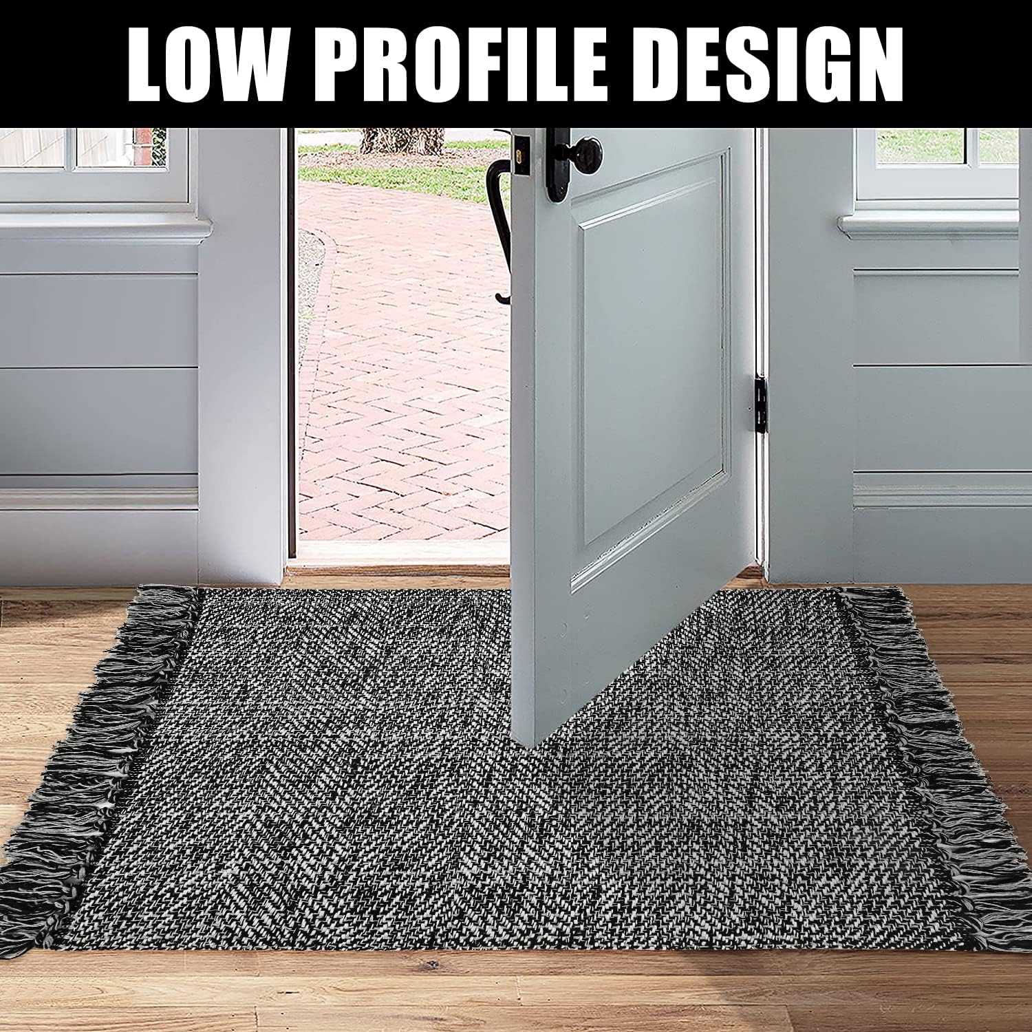Collive – Tapete de baño color negro, 2 x 3 pies, tapetes de cocinaentrada pequeñas, lavables, tejidas a mano, reversible, de algodón, rústico,
