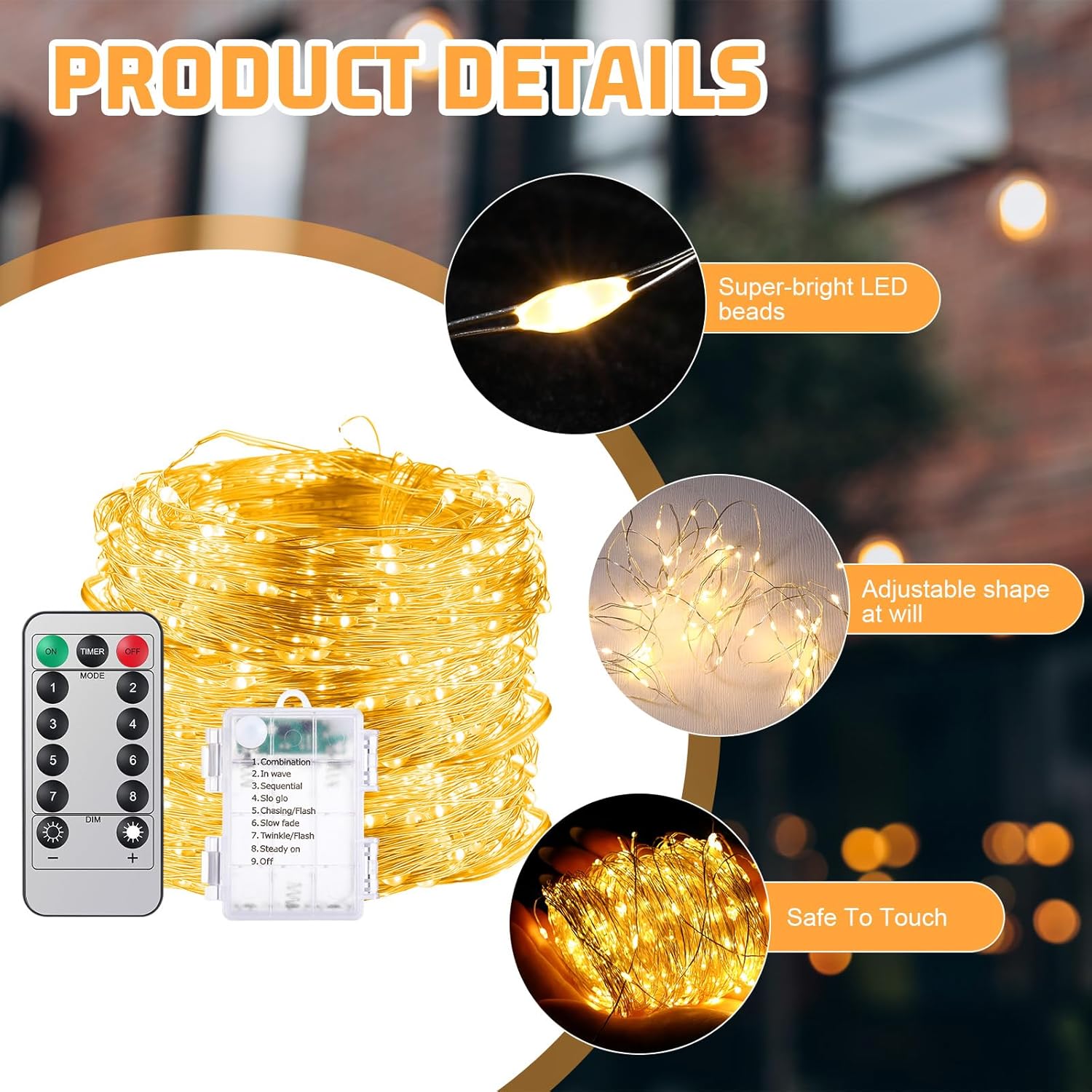 Paquete de 9 luces de hadas de 882 pies con 2700 luces LED a pilas con control remoto, impermeable, luces de Navidad con temporizador, luces