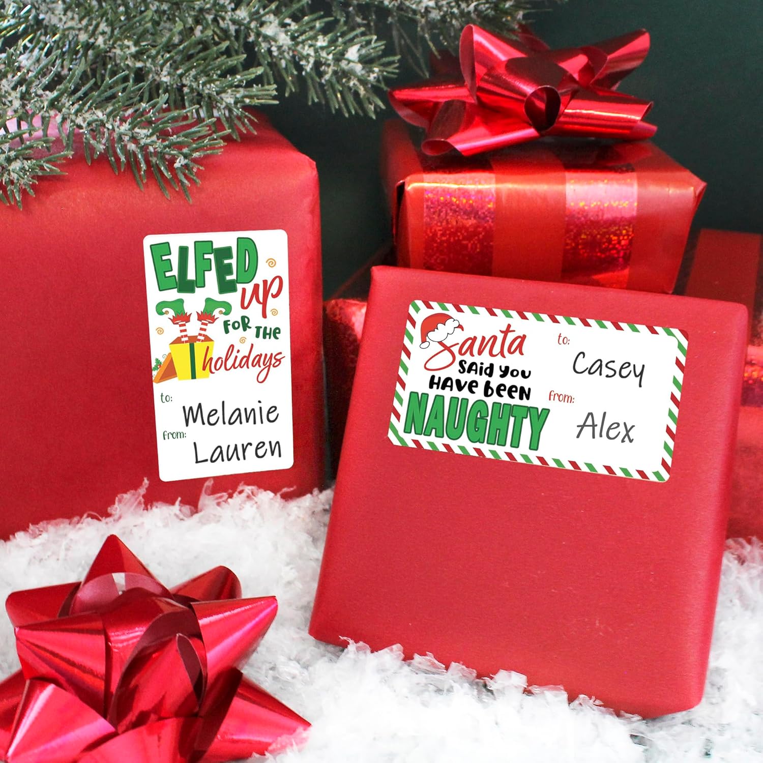 Divertidas etiquetas adhesivas de regalo de Navidad, 75 etiquetas, etiquetas de regalo de elfo navideño
