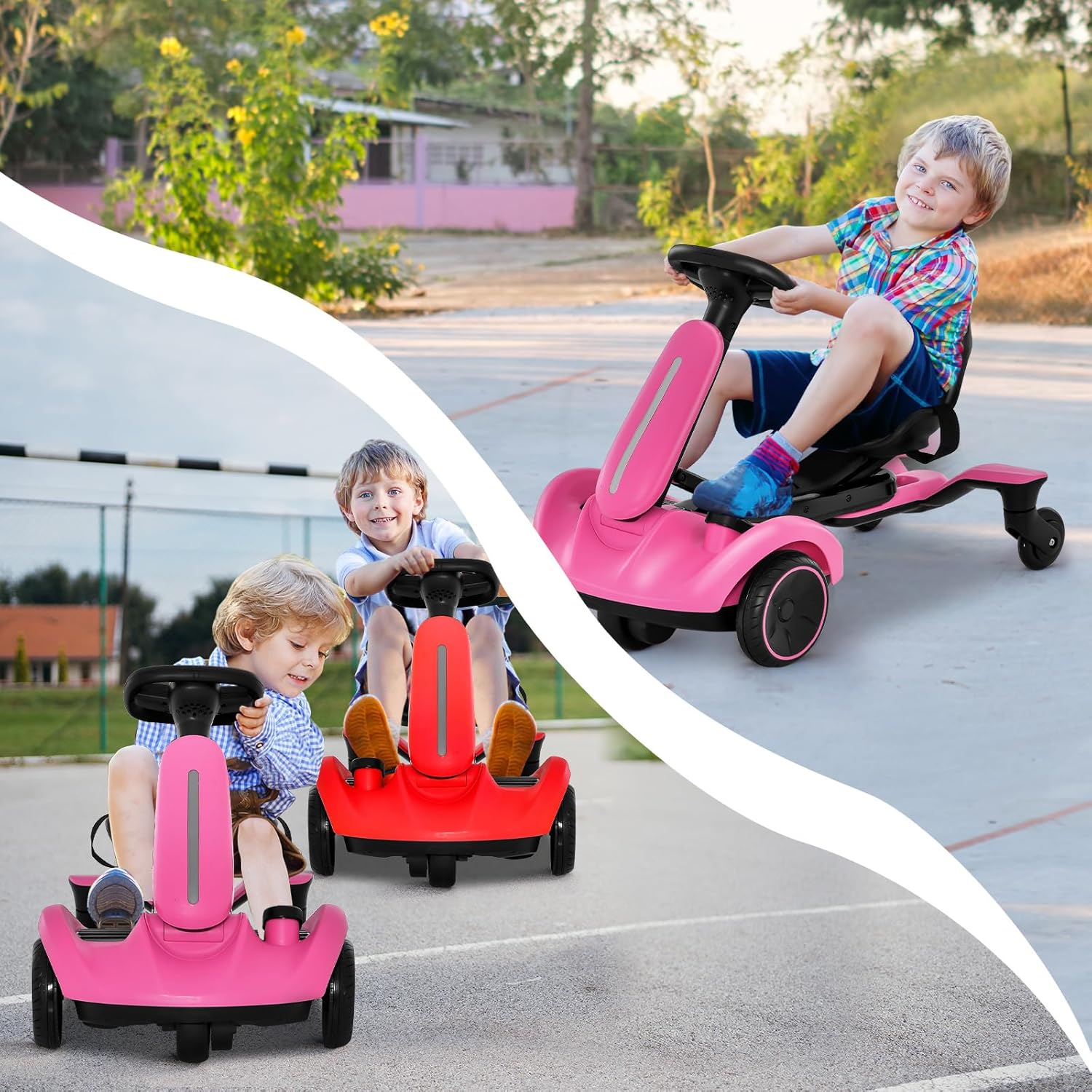 Costzon Coche de deriva eléctrico de 6 V con giro de 360 grados, asiento ajustable de 2 posiciones arriba y abajode adelante a atrás, velocidad