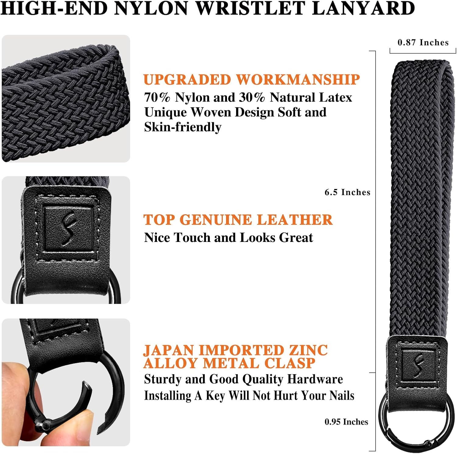 Llavero elástico, bonito llavero de pulsera, cordón de muñeca tejido mejorado para llaves, llaveros para mujeres y hombres, llaves de automóvil,