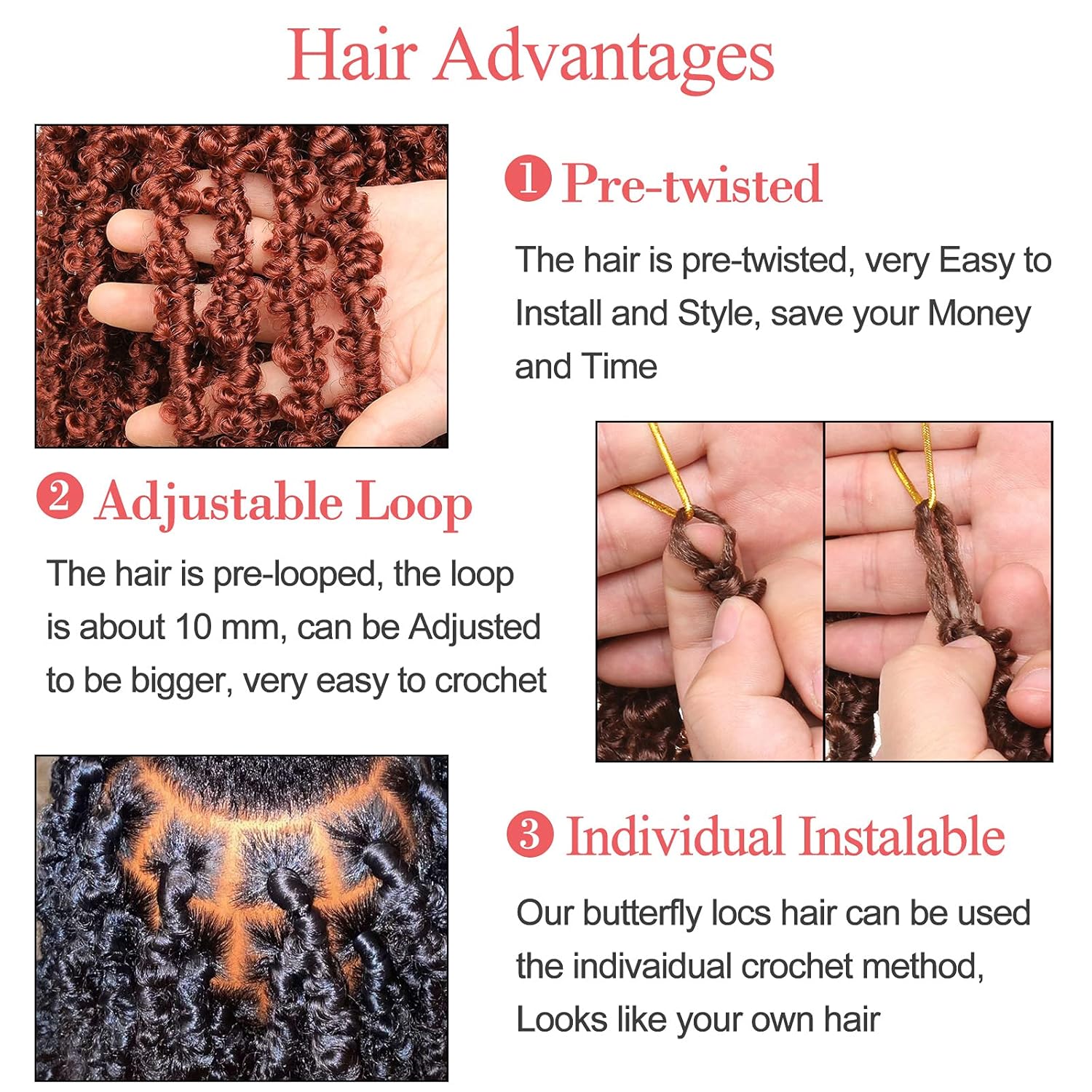 Leeven – mechones de cabello pre-torcidos mariposa crochet de 12 in, 6 paquetes de mechones de cabello al estilo Bob desarreglados cortos de