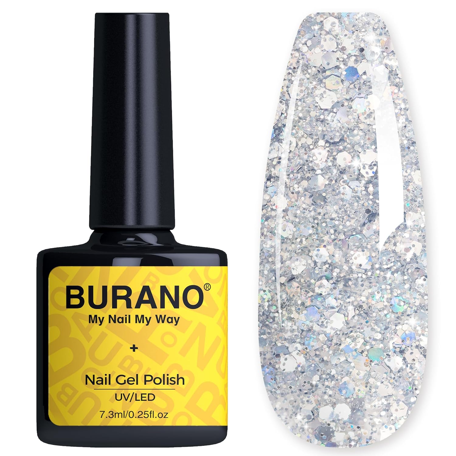 BURANO Esmalte de uñas de gel con purpurina, gel de uñas LED UV efecto holográfico brillante, requiere secado de gel, no se astilla, gel brillante,