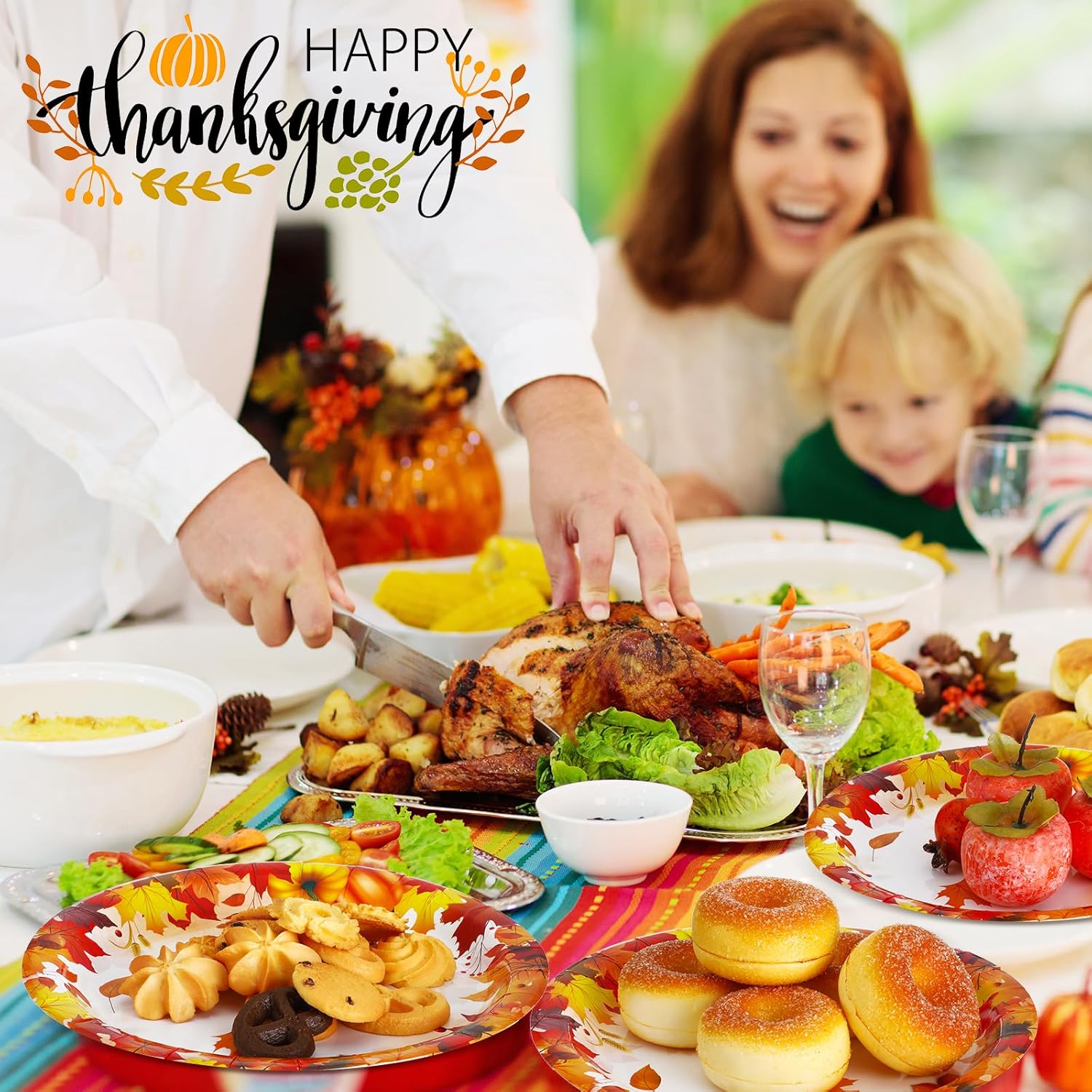 50 platos de papel de otoño de 9 pulgadas, platos de calabaza de Acción de Gracias, hojas de otoño, platos desechables para suministros de fiesta de