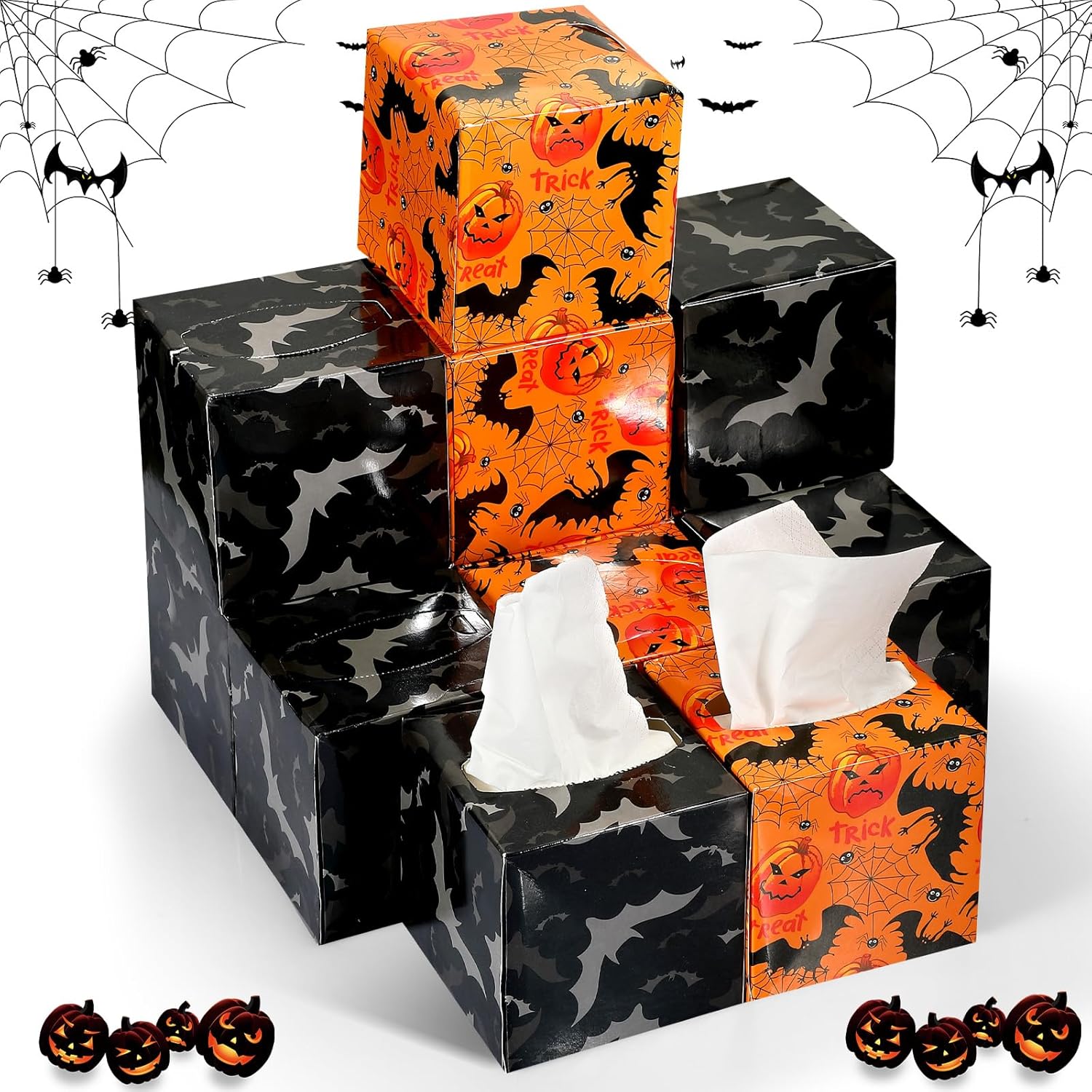 Paquete de 12 pañuelos de Halloween en forma de cubo, pañuelos faciales de 2 capas, pañuelos de viaje suaves para Halloween, caja de pañuelos