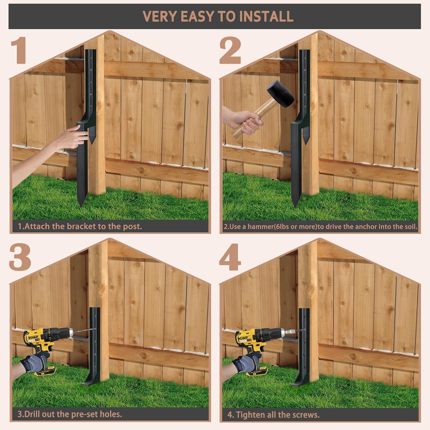 Estacas de acero para reparación de postes de valla Picos de tierra de anclaje 1 paquete de soporte para kit de reparador de valla de madera