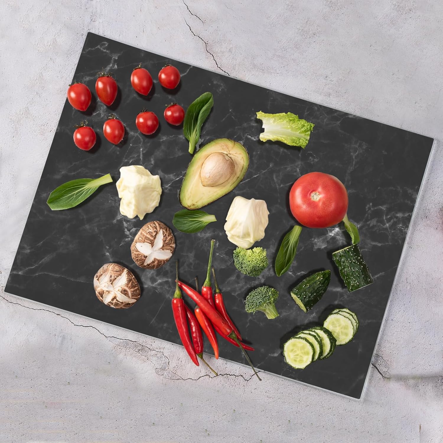 Tabla de cortar de vidrio templado para cocina, tabla de cortar negra de 16 x 12 pulgadas para encimera, tapete decorativo de cocina, resistente a
