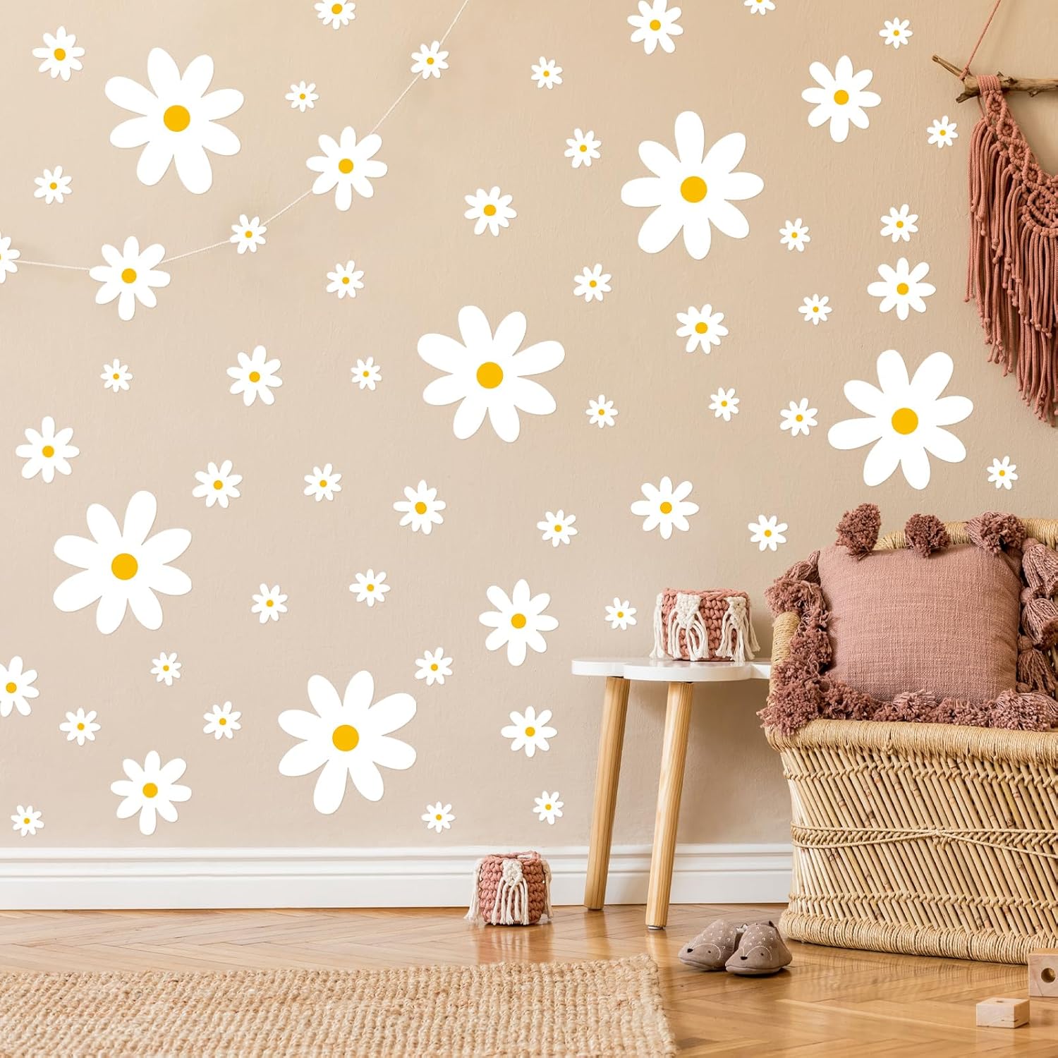 TaoBary 288 piezas de calcomanías de pared de margaritas de flores blancas, calcomanías de pared de vinilo para despegar y pegar, decoración de