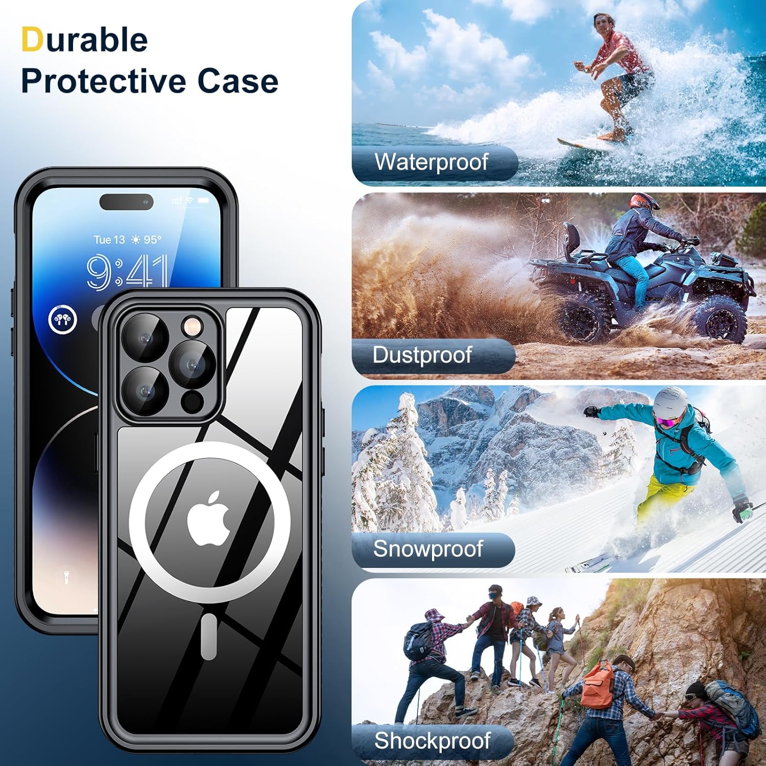 Humixx Funda impermeable para iPhone 14 Pro con anillo magnético, lente 9H integrada y protector de pantalla IP68 bajo el agua compatible con