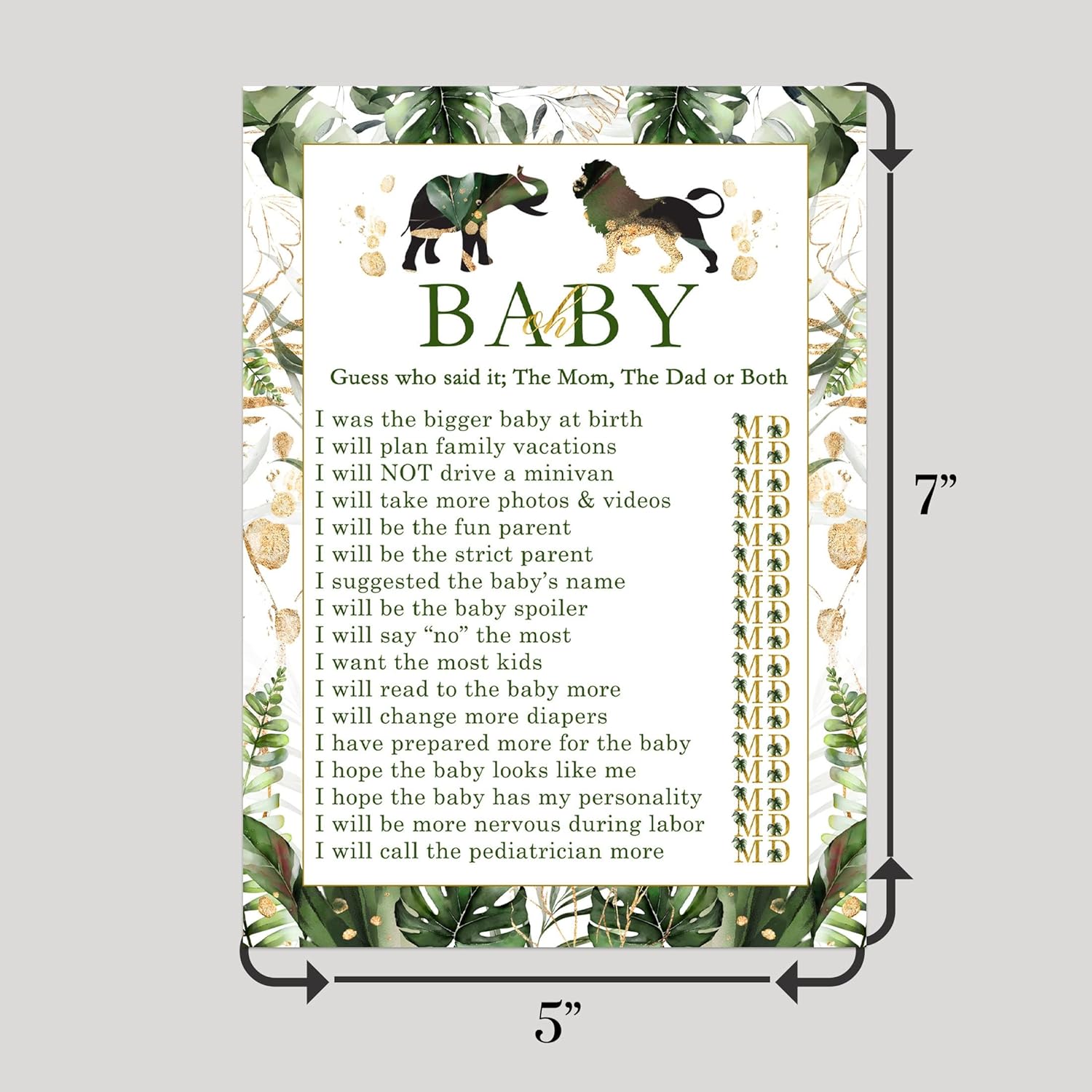 Paper Clever Party Tropical Jungle – Juegos para baby shower con texto en inglés “Who Knows Parents”, “Who Knows Parents”, la mejor actividad de