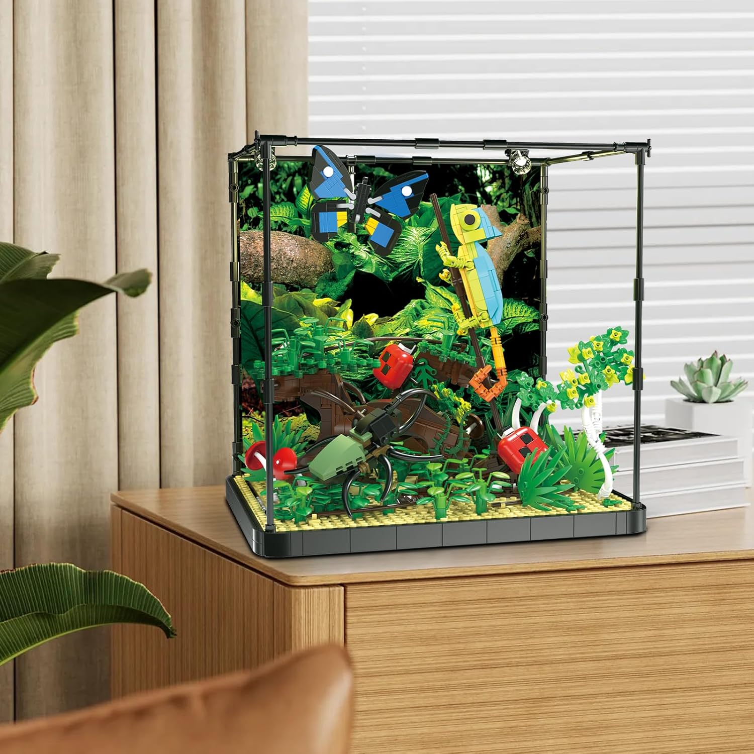ZYLEGEN Rainforest Jungle – Bloque de construcción de tanque de insectos con lagarto, mariposa, mariquita, plantas de jardín forestal, ladrillos,