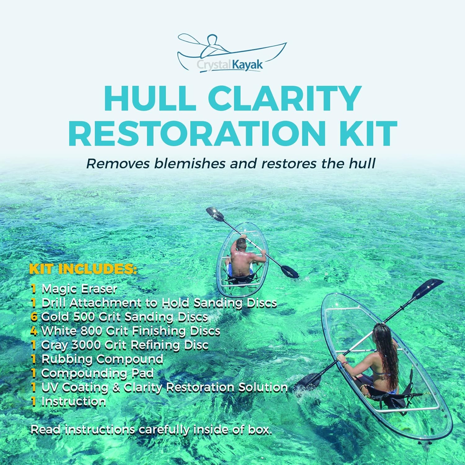 Kit de restauración de claridad de casco de kayak de cristal, diseñado para el mantenimiento de kayaks de cristal genuino y tablas de cristal.